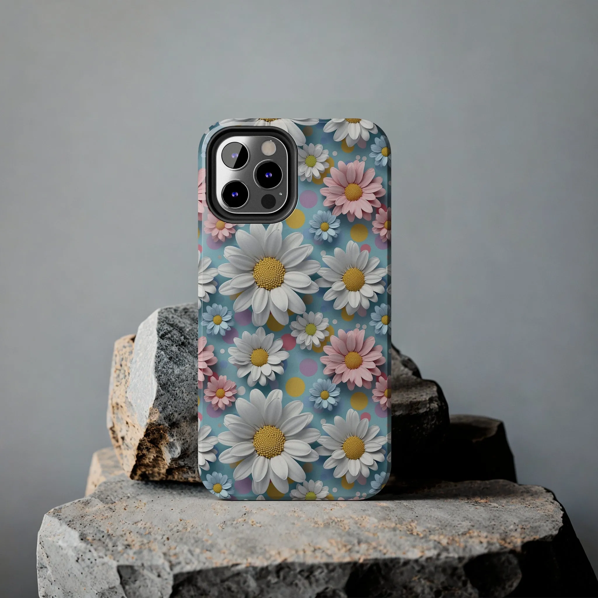 3D Spring Flowes and Polka Dots Digital print Design Tough Phone Case compatible with a large variety of iPhone models, Gift, Phone Case