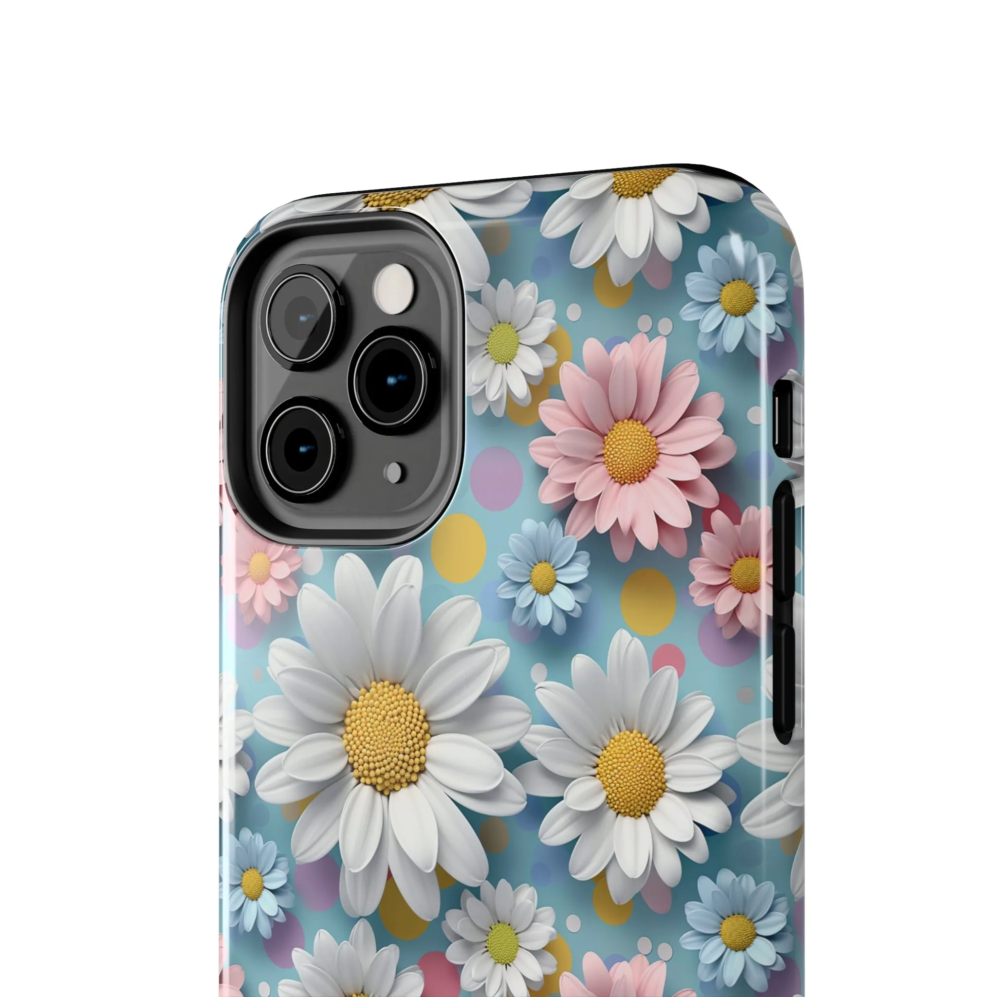 3D Spring Flowes and Polka Dots Digital print Design Tough Phone Case compatible with a large variety of iPhone models, Gift, Phone Case