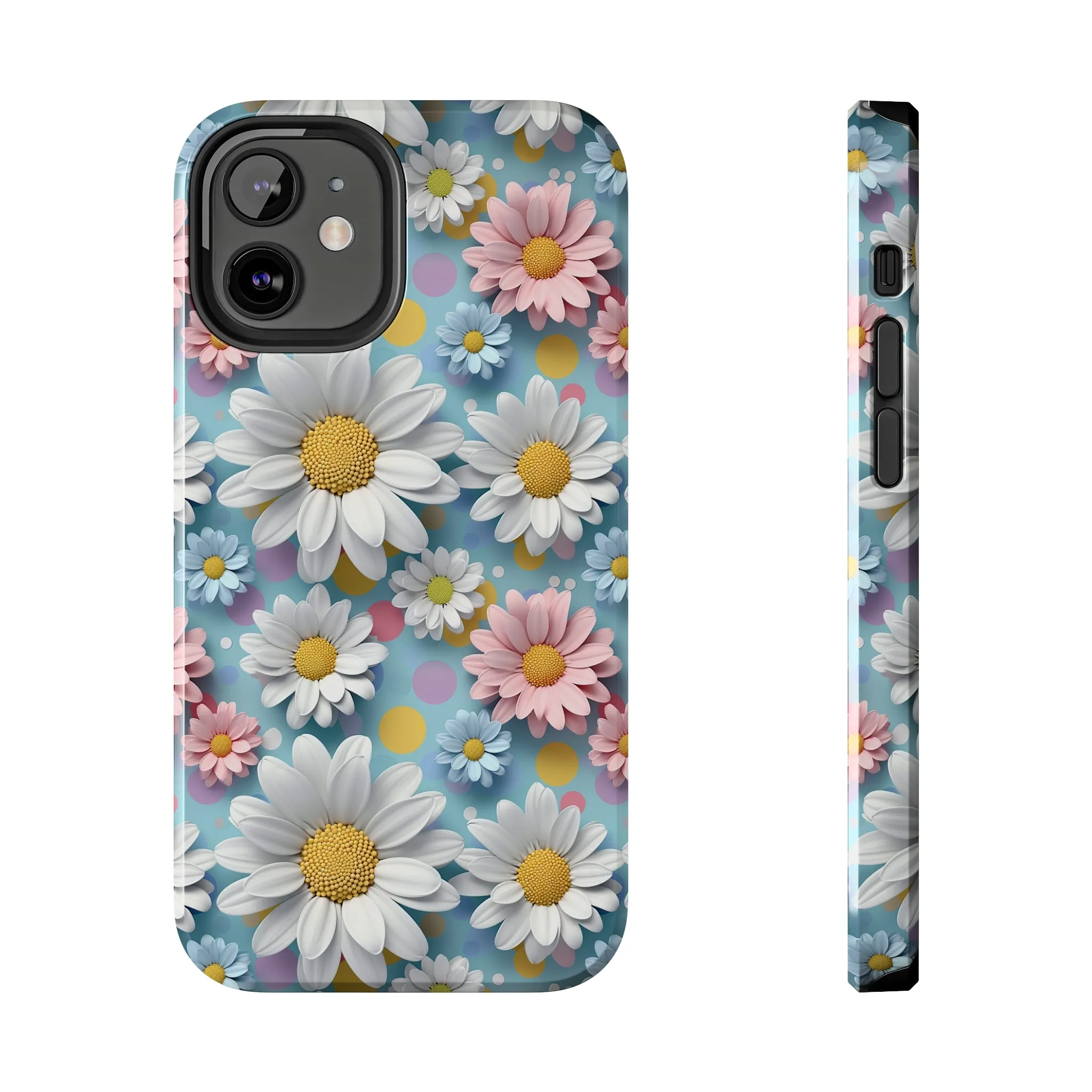 3D Spring Flowes and Polka Dots Digital print Design Tough Phone Case compatible with a large variety of iPhone models, Gift, Phone Case