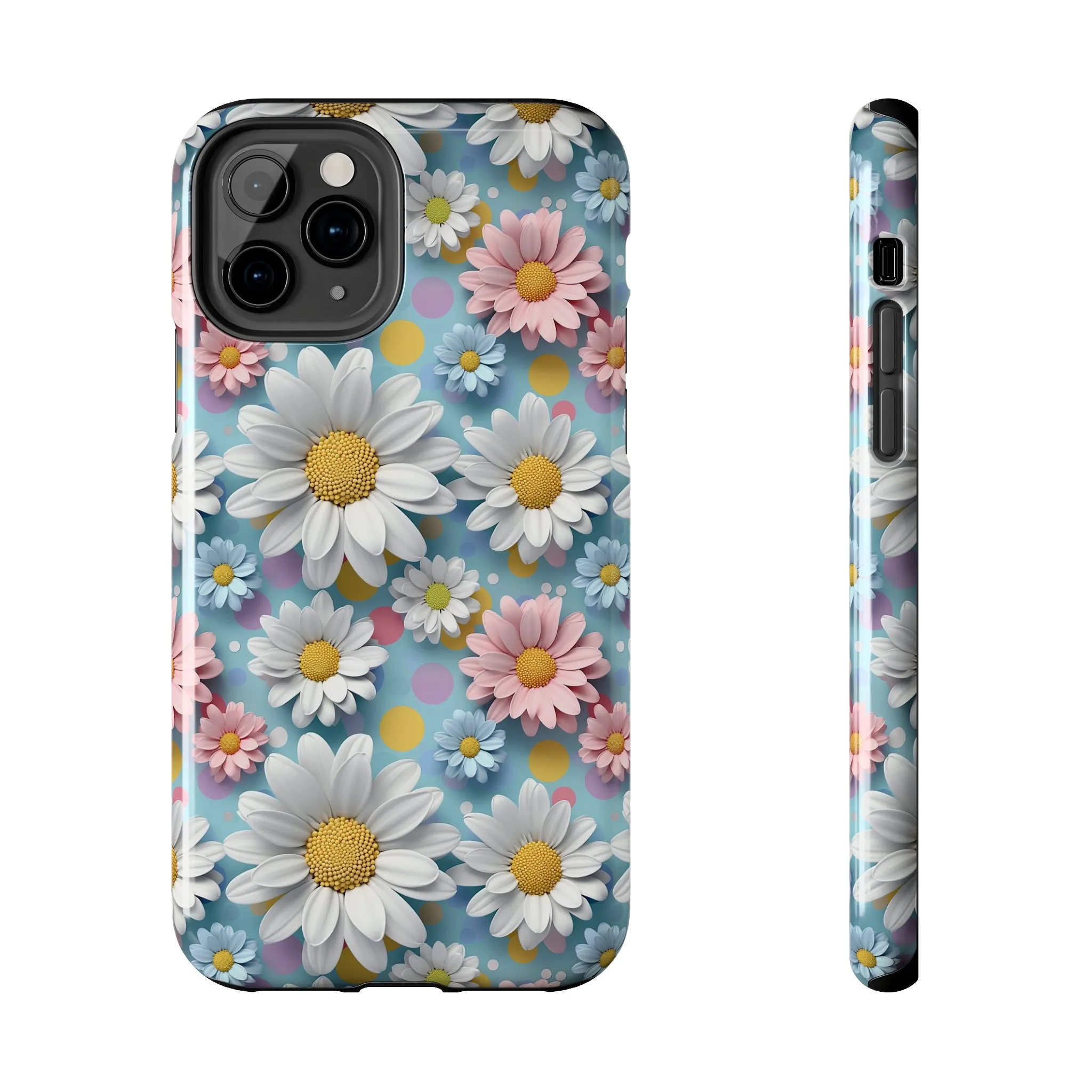 3D Spring Flowes and Polka Dots Digital print Design Tough Phone Case compatible with a large variety of iPhone models, Gift, Phone Case