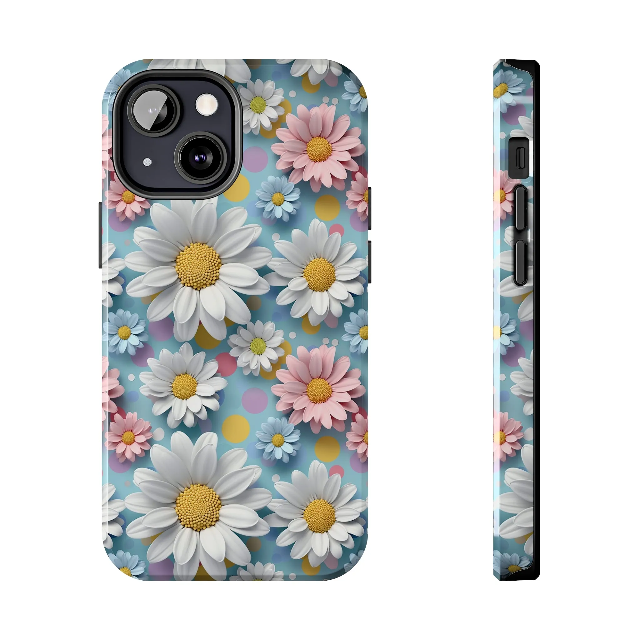 3D Spring Flowes and Polka Dots Digital print Design Tough Phone Case compatible with a large variety of iPhone models, Gift, Phone Case