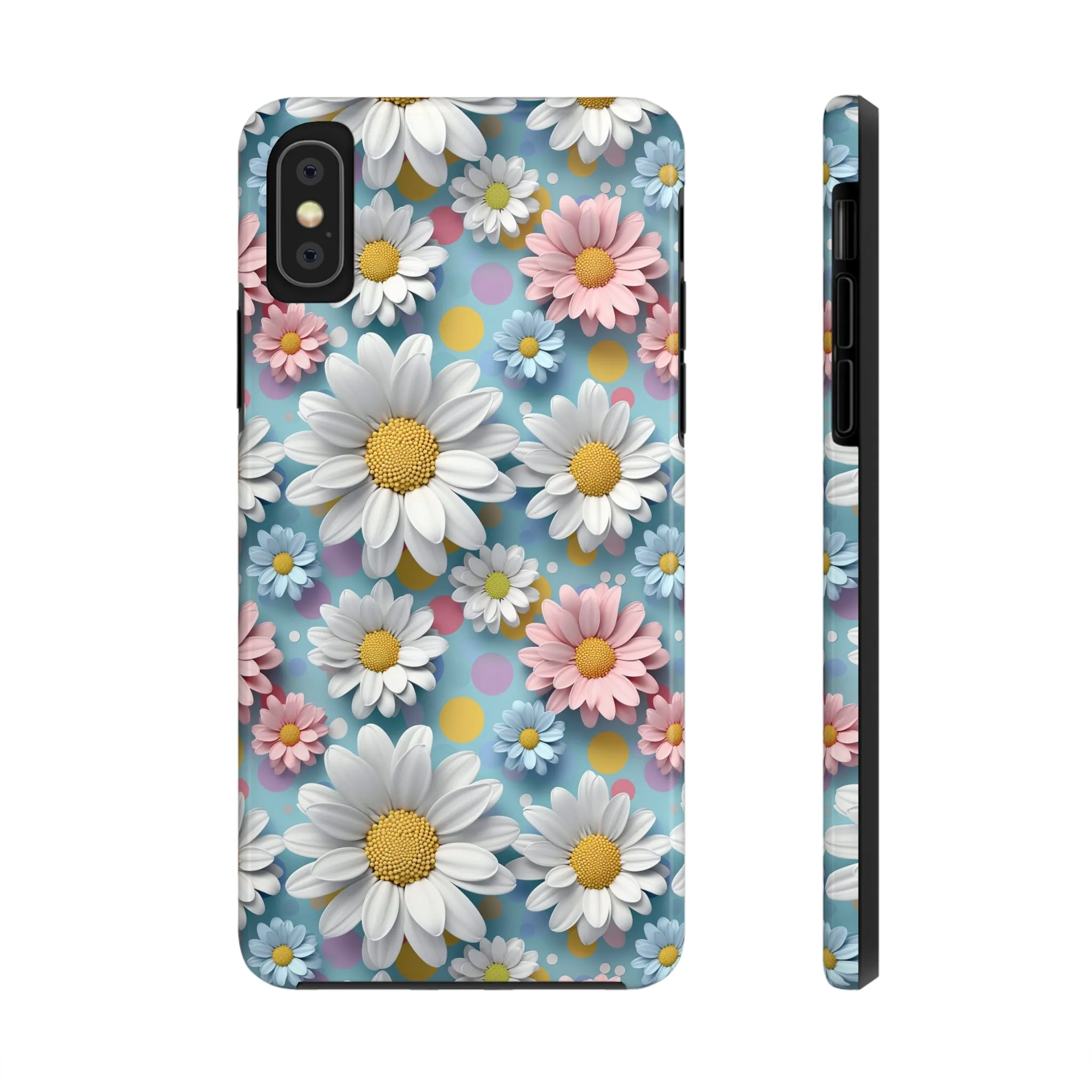 3D Spring Flowes and Polka Dots Digital print Design Tough Phone Case compatible with a large variety of iPhone models, Gift, Phone Case