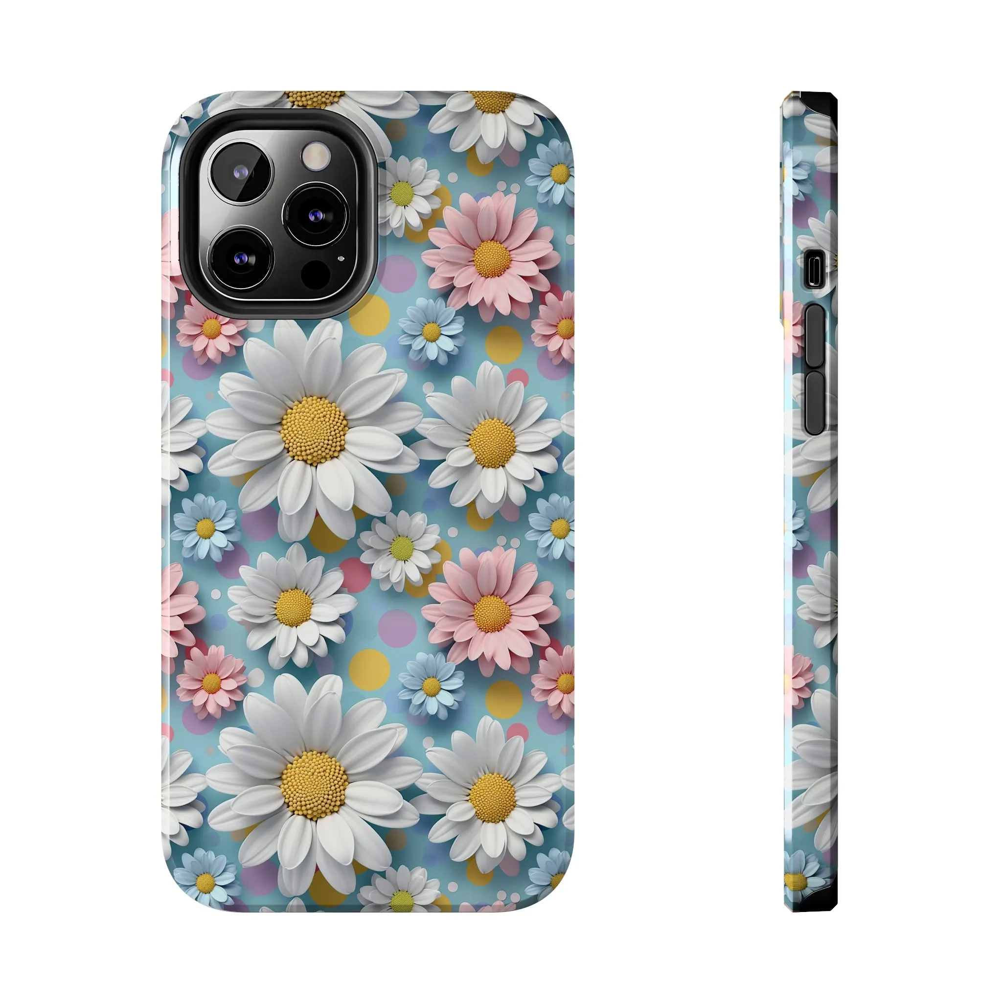 3D Spring Flowes and Polka Dots Digital print Design Tough Phone Case compatible with a large variety of iPhone models, Gift, Phone Case