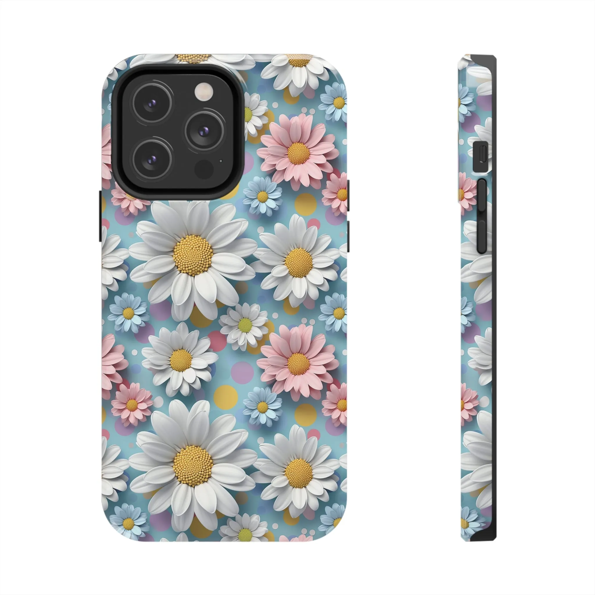 3D Spring Flowes and Polka Dots Digital print Design Tough Phone Case compatible with a large variety of iPhone models, Gift, Phone Case