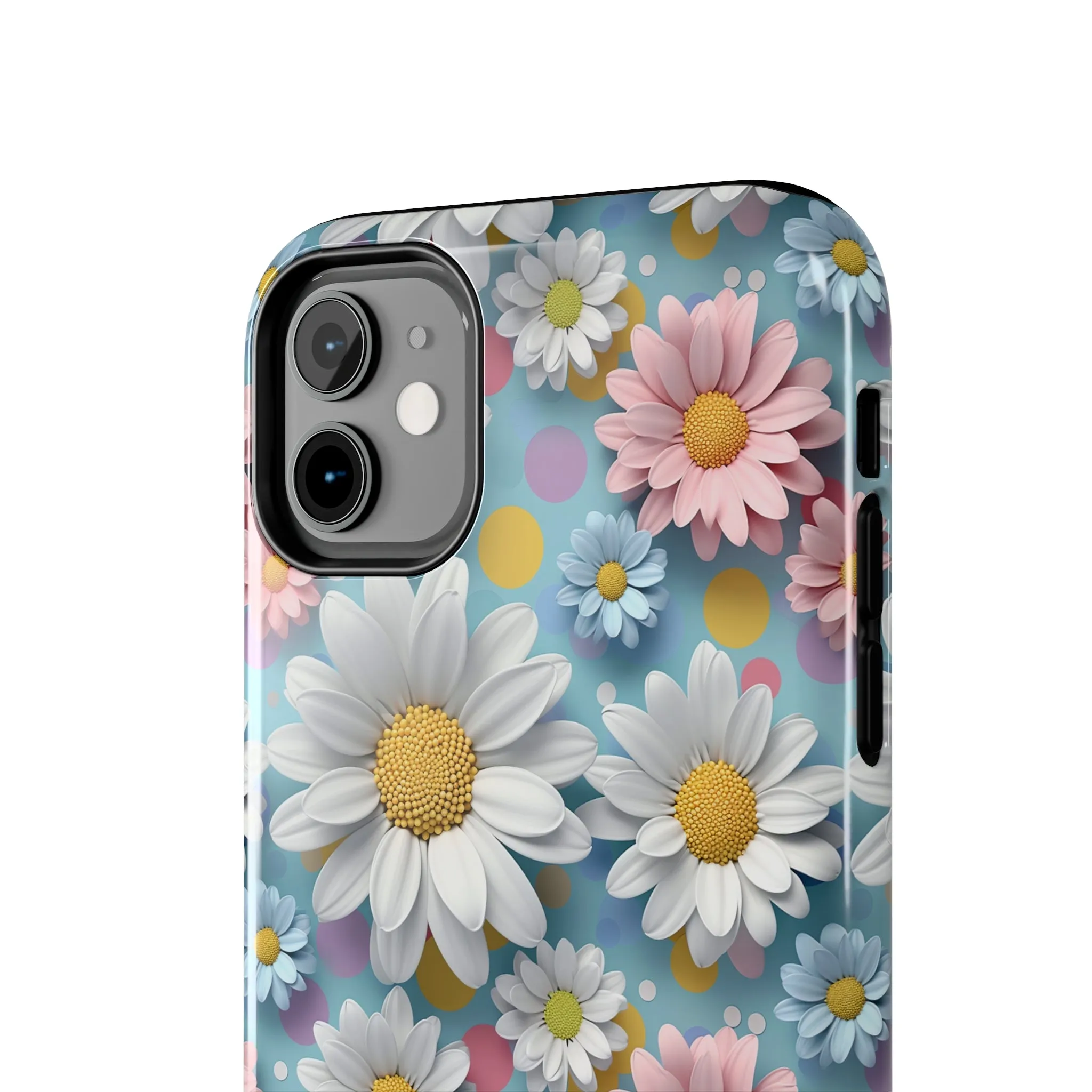 3D Spring Flowes and Polka Dots Digital print Design Tough Phone Case compatible with a large variety of iPhone models, Gift, Phone Case