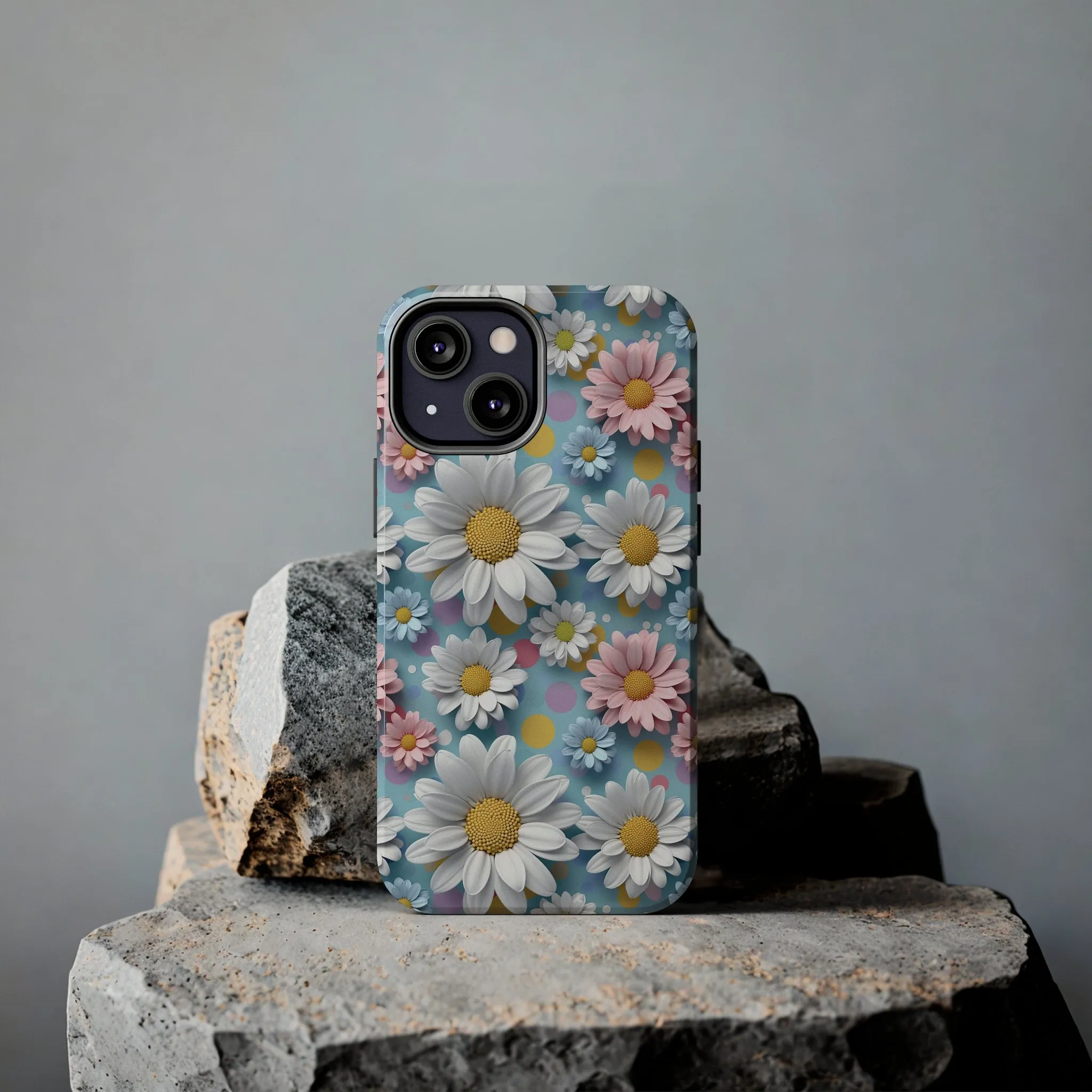 3D Spring Flowes and Polka Dots Digital print Design Tough Phone Case compatible with a large variety of iPhone models, Gift, Phone Case