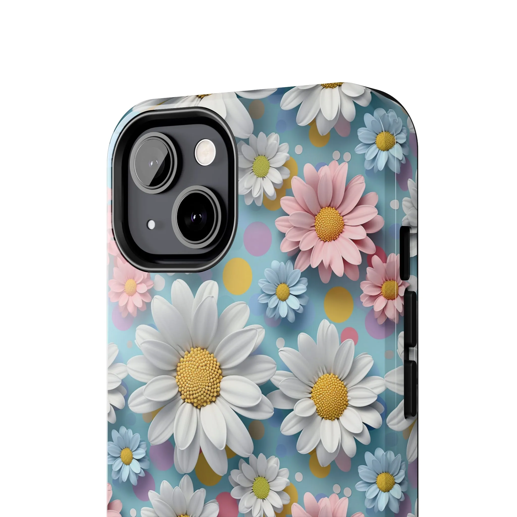 3D Spring Flowes and Polka Dots Digital print Design Tough Phone Case compatible with a large variety of iPhone models, Gift, Phone Case