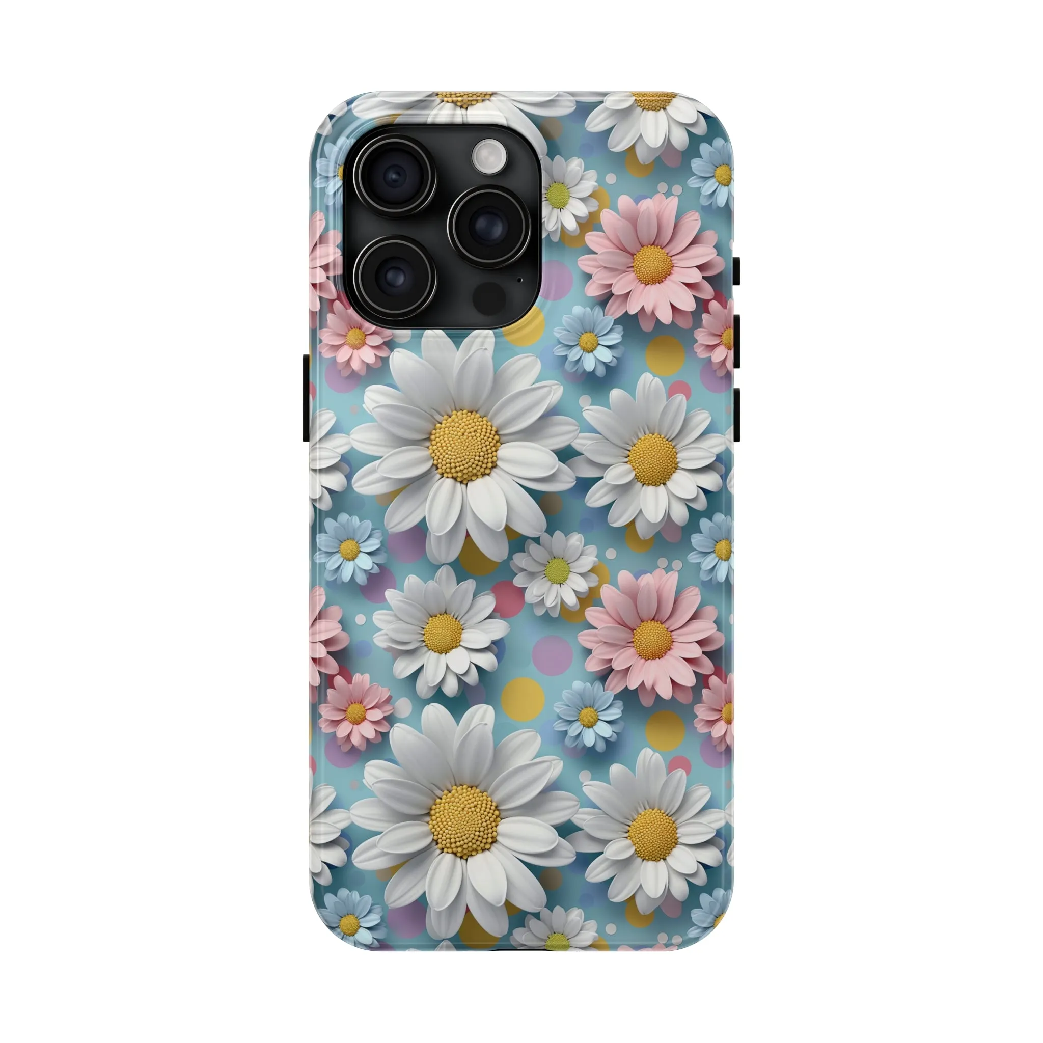 3D Spring Flowes and Polka Dots Digital print Design Tough Phone Case compatible with a large variety of iPhone models, Gift, Phone Case