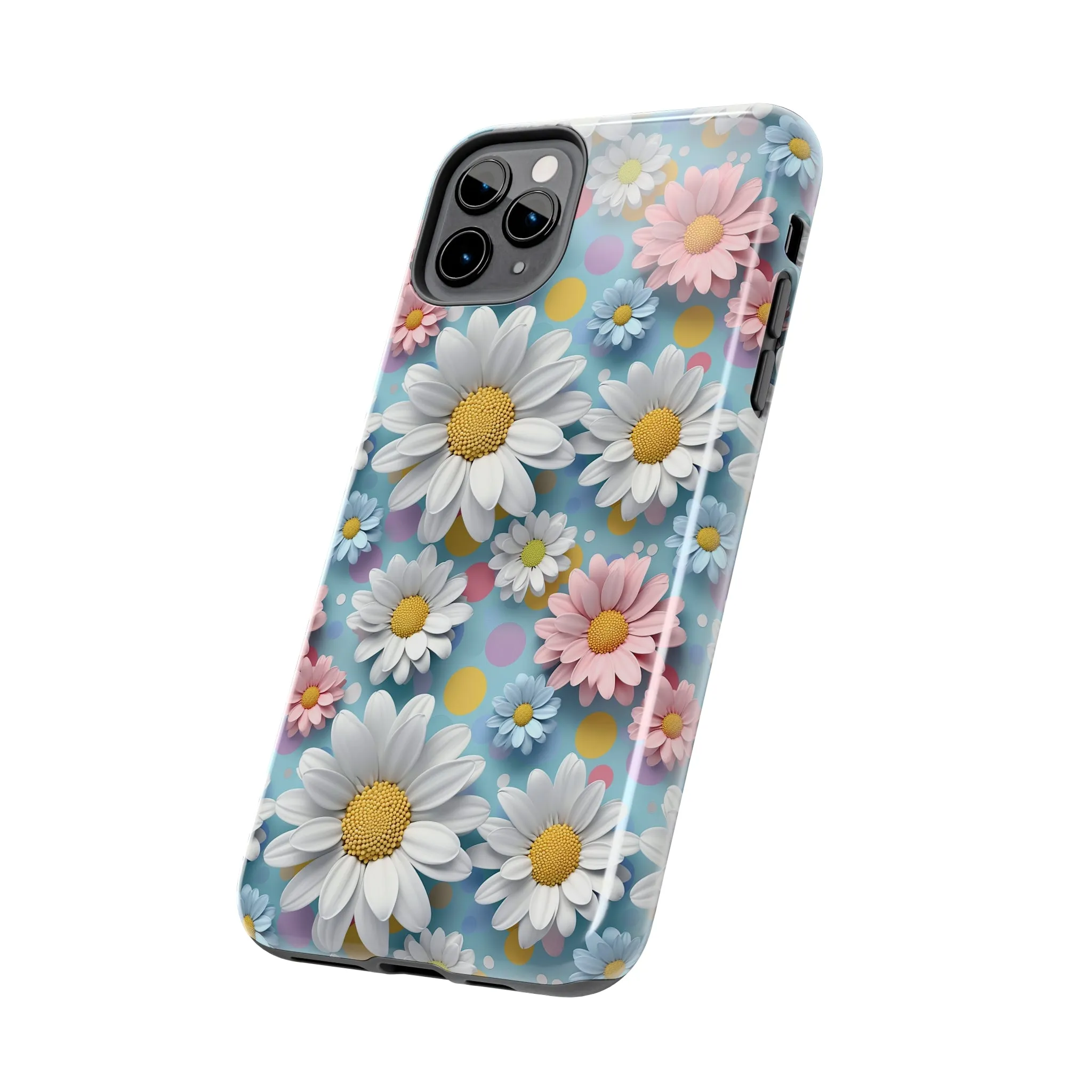 3D Spring Flowes and Polka Dots Digital print Design Tough Phone Case compatible with a large variety of iPhone models, Gift, Phone Case