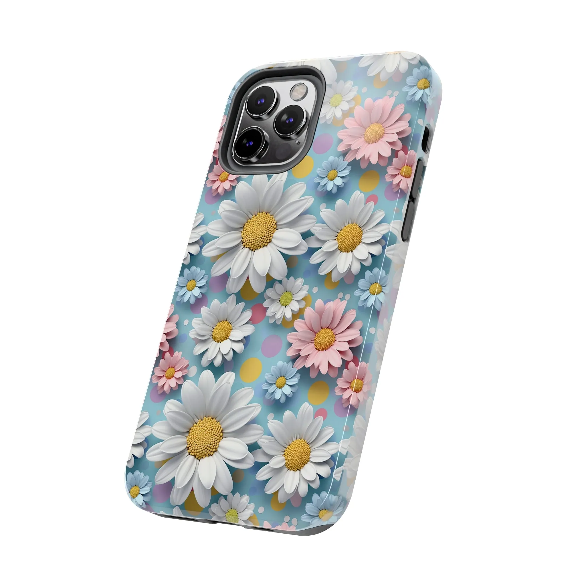 3D Spring Flowes and Polka Dots Digital print Design Tough Phone Case compatible with a large variety of iPhone models, Gift, Phone Case