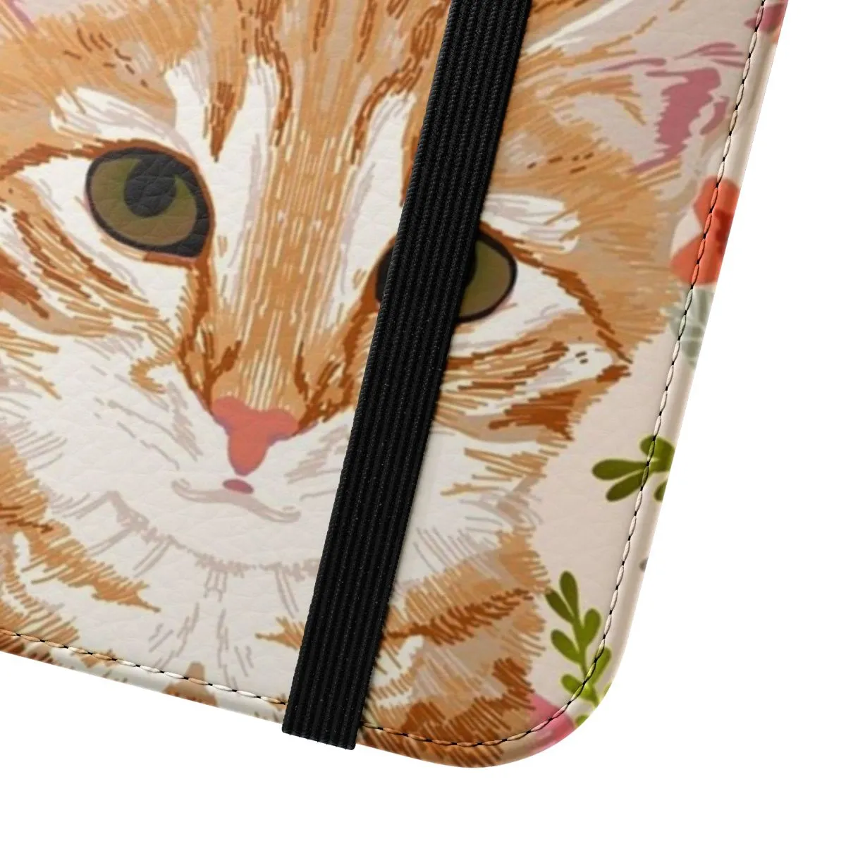 Adorable Orange Tabby Cat Floral Flip Cover Phone Case