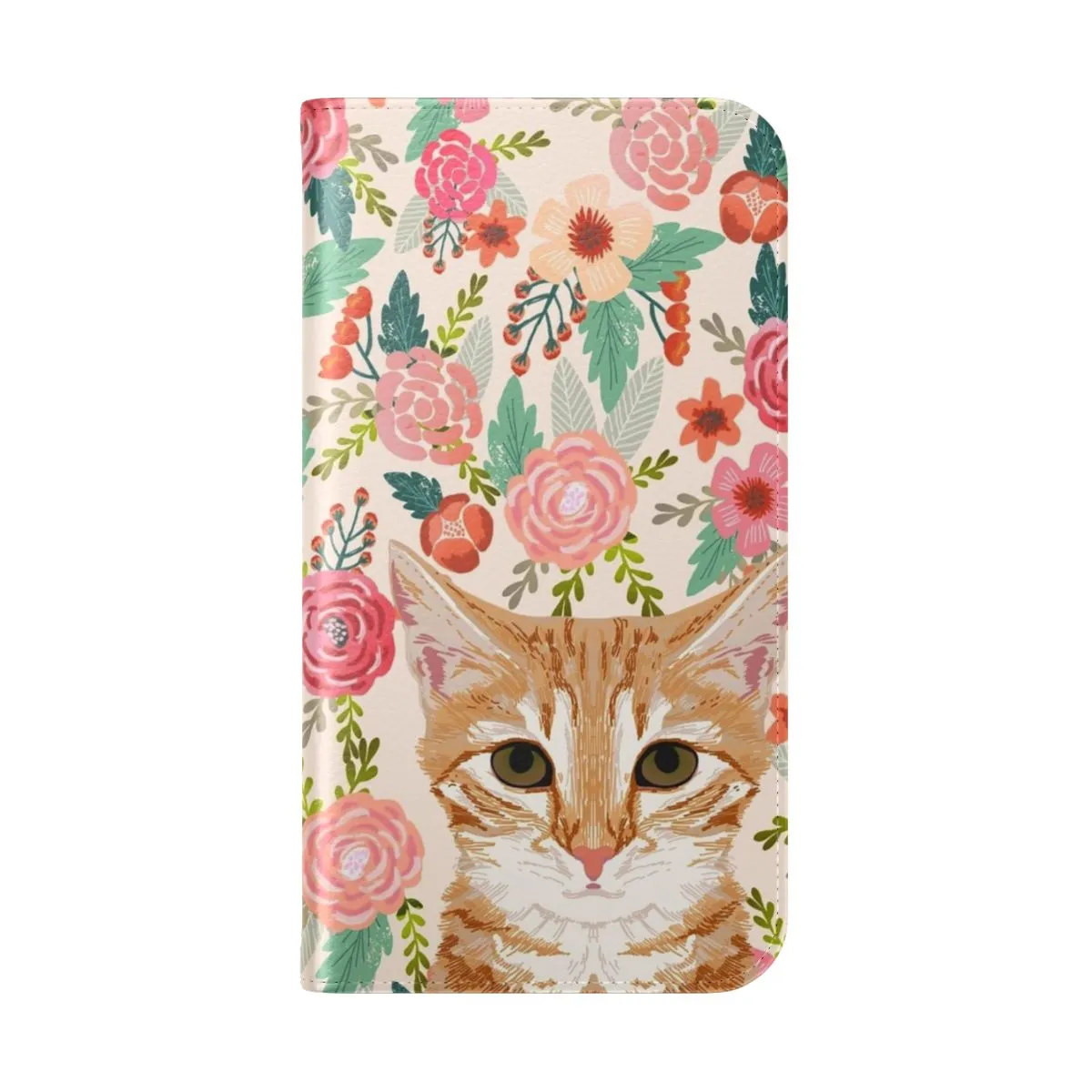 Adorable Orange Tabby Cat Floral Flip Cover Phone Case