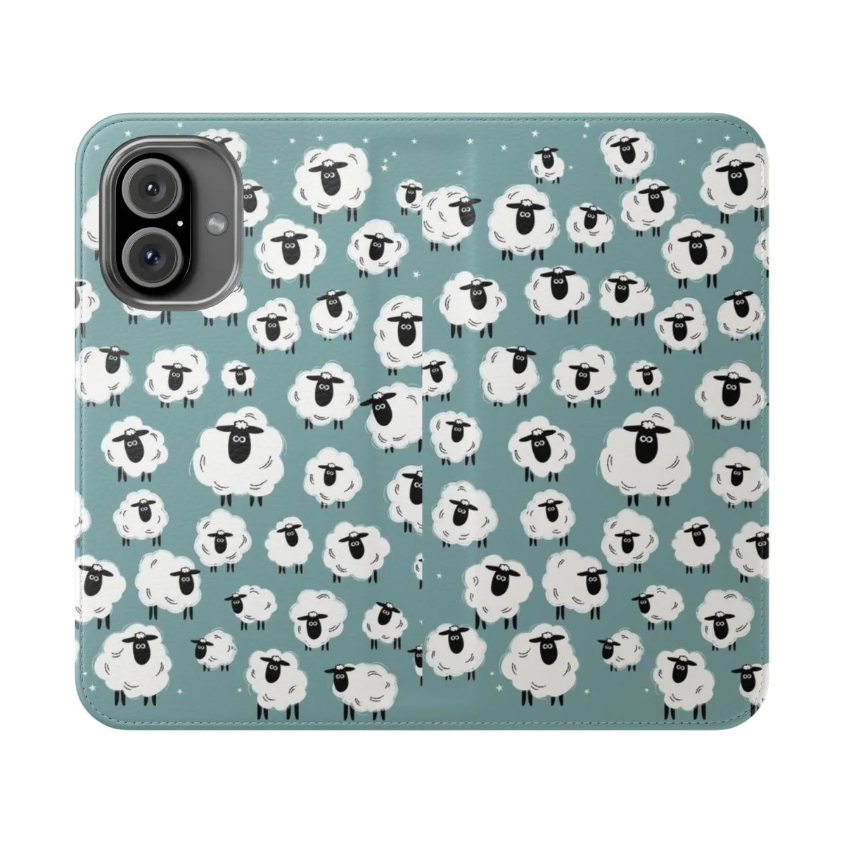 Adorable Sheep Flip Cover Phone Case - Flock of Sheep Design