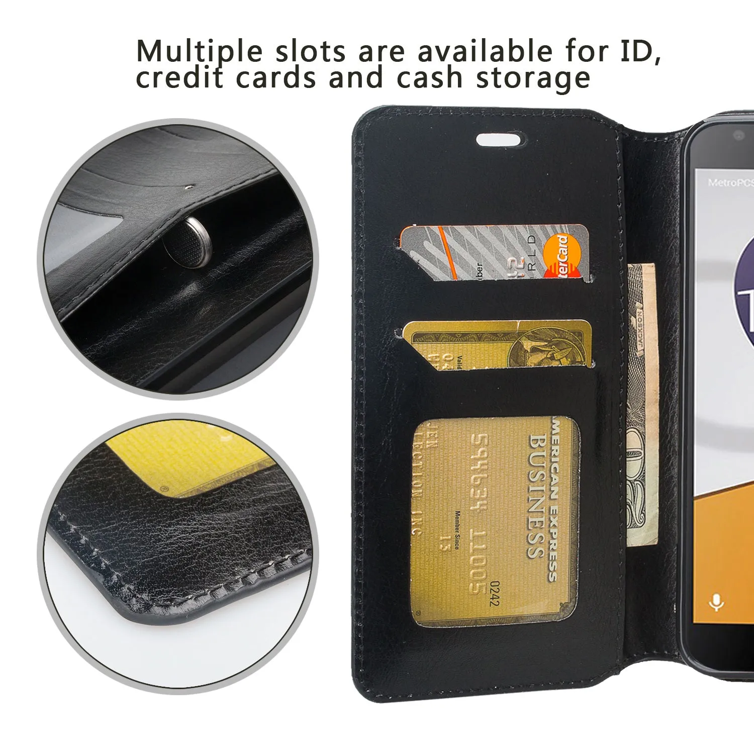 Alcatel Fierce XL2 Case, Fierce XL2 Wallet Case, Pu Leather Wallet Case [Kickstand] with ID & Credit Card Slots - Black