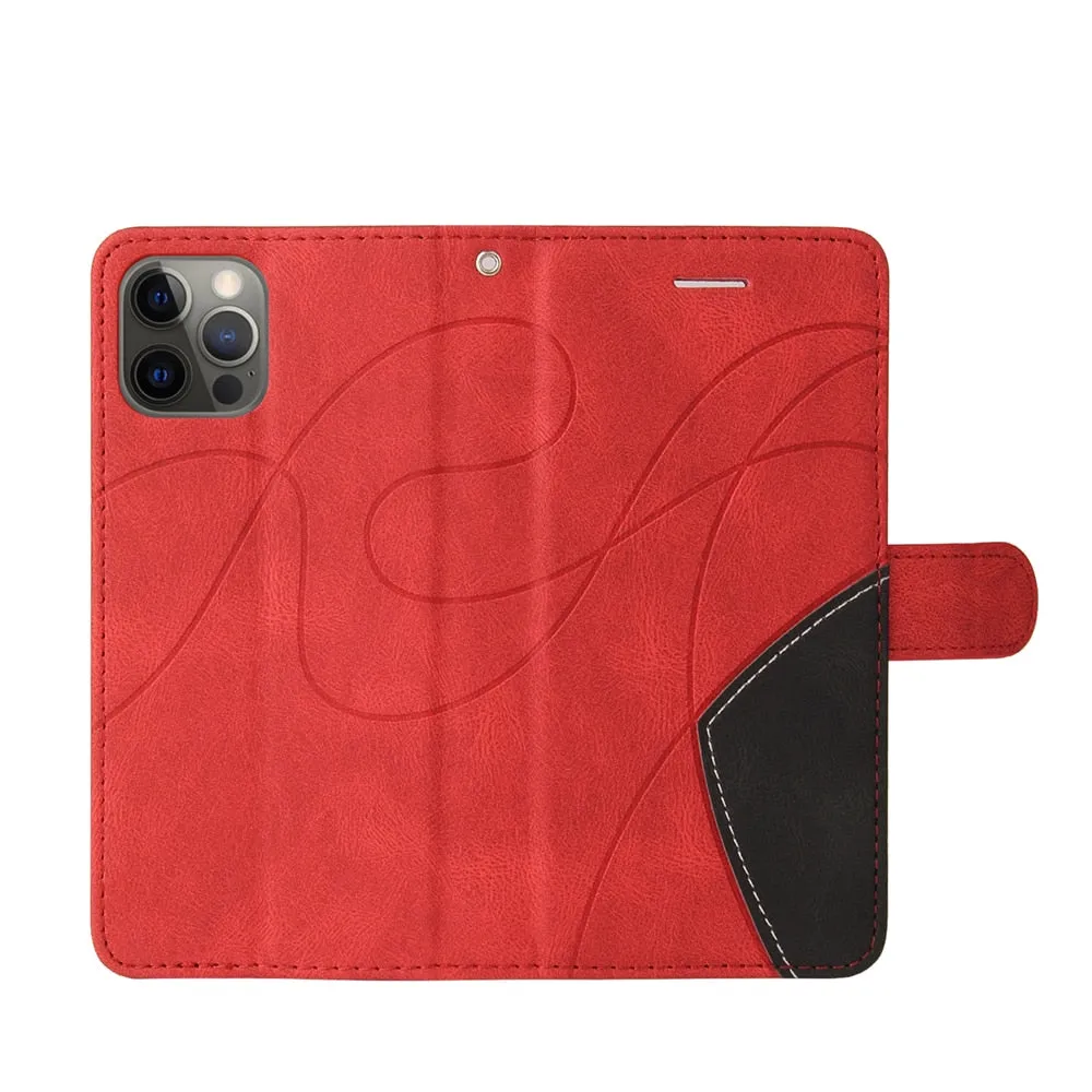 Anymob iPhone Case Red Leather Flip Wallet Stand Case Cover