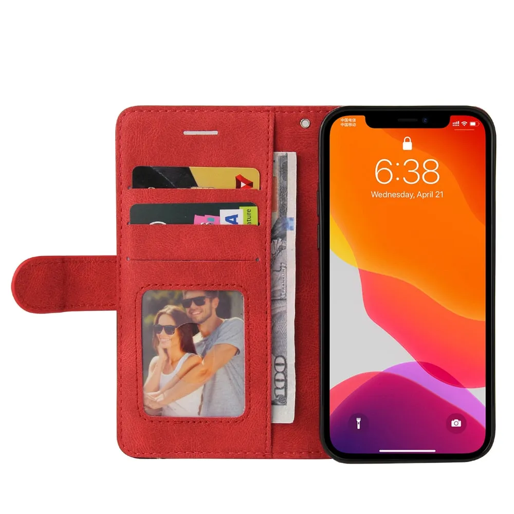 Anymob iPhone Case Red Leather Flip Wallet Stand Case Cover