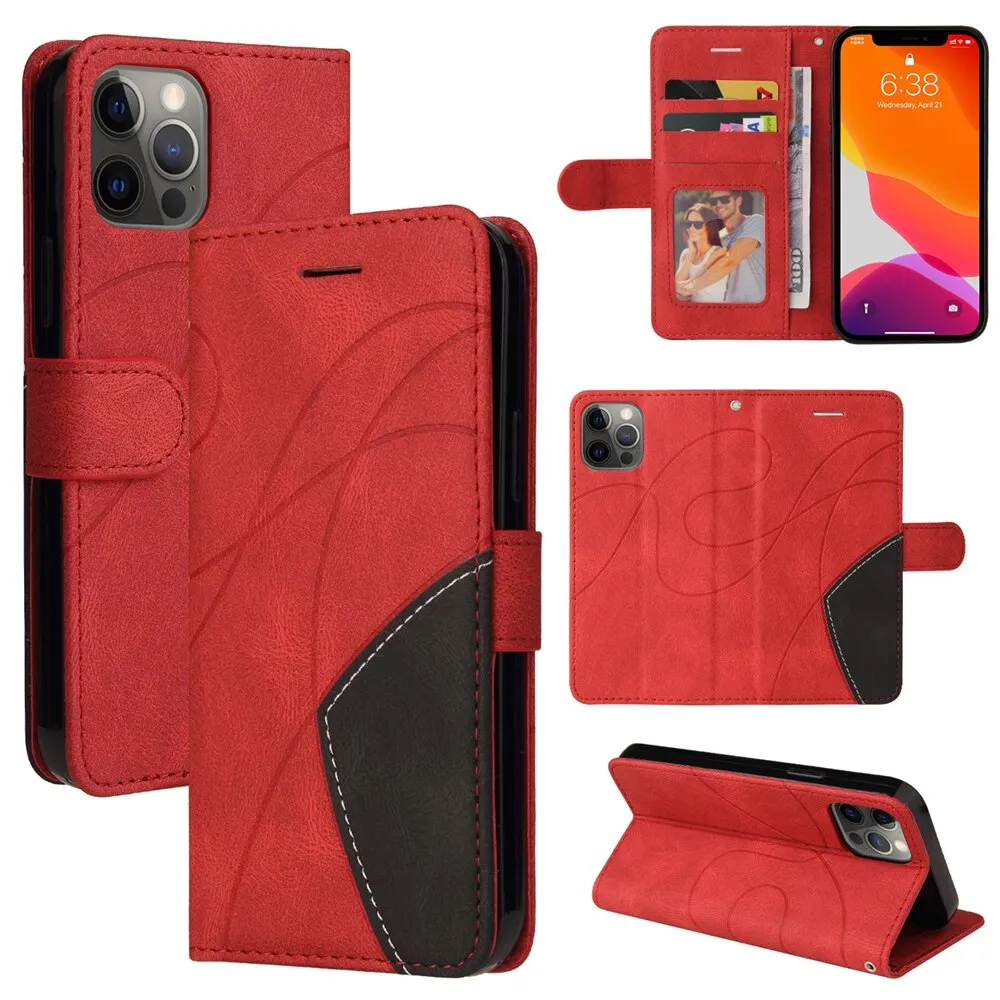 Anymob iPhone Case Red Leather Flip Wallet Stand Case Cover