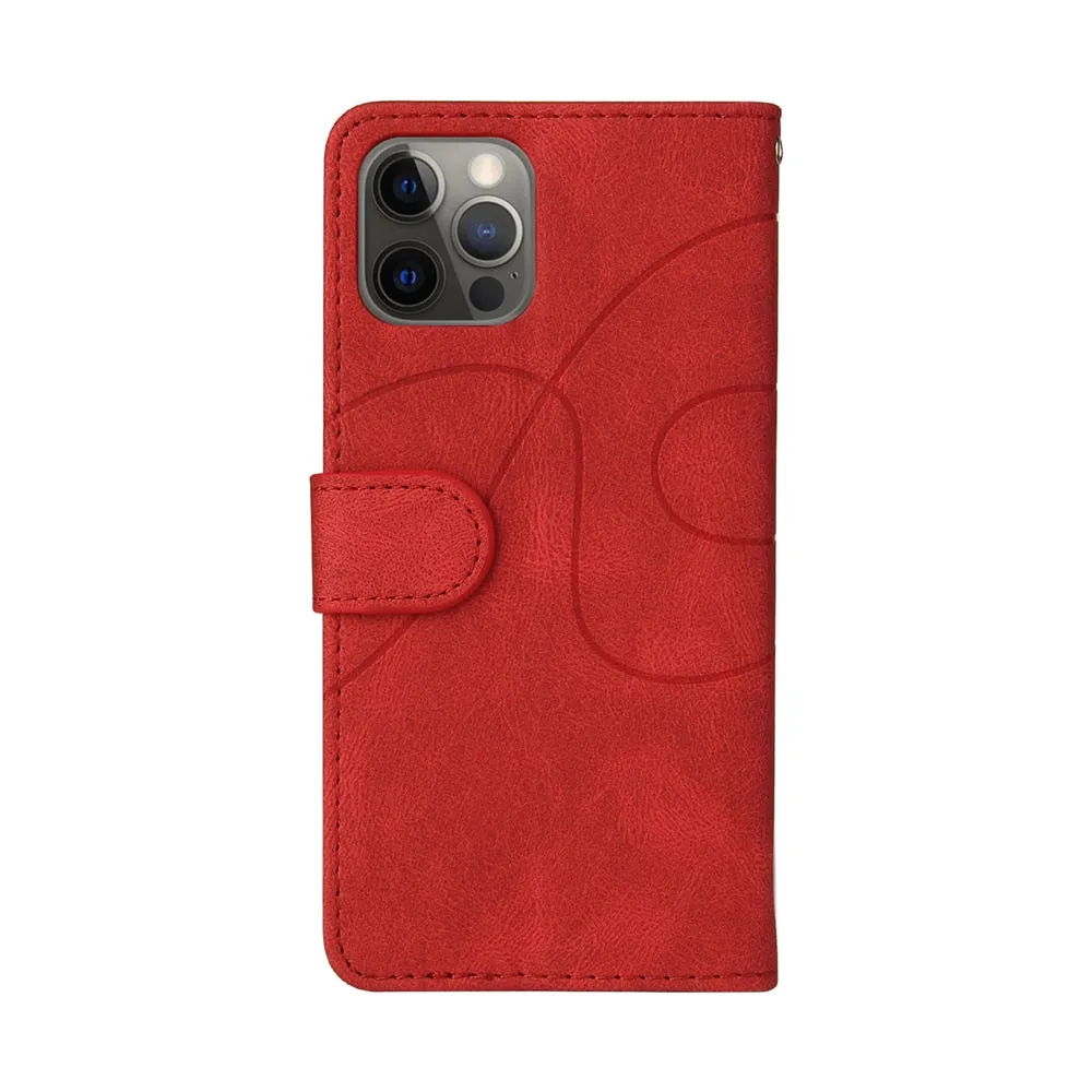 Anymob iPhone Case Red Leather Flip Wallet Stand Case Cover