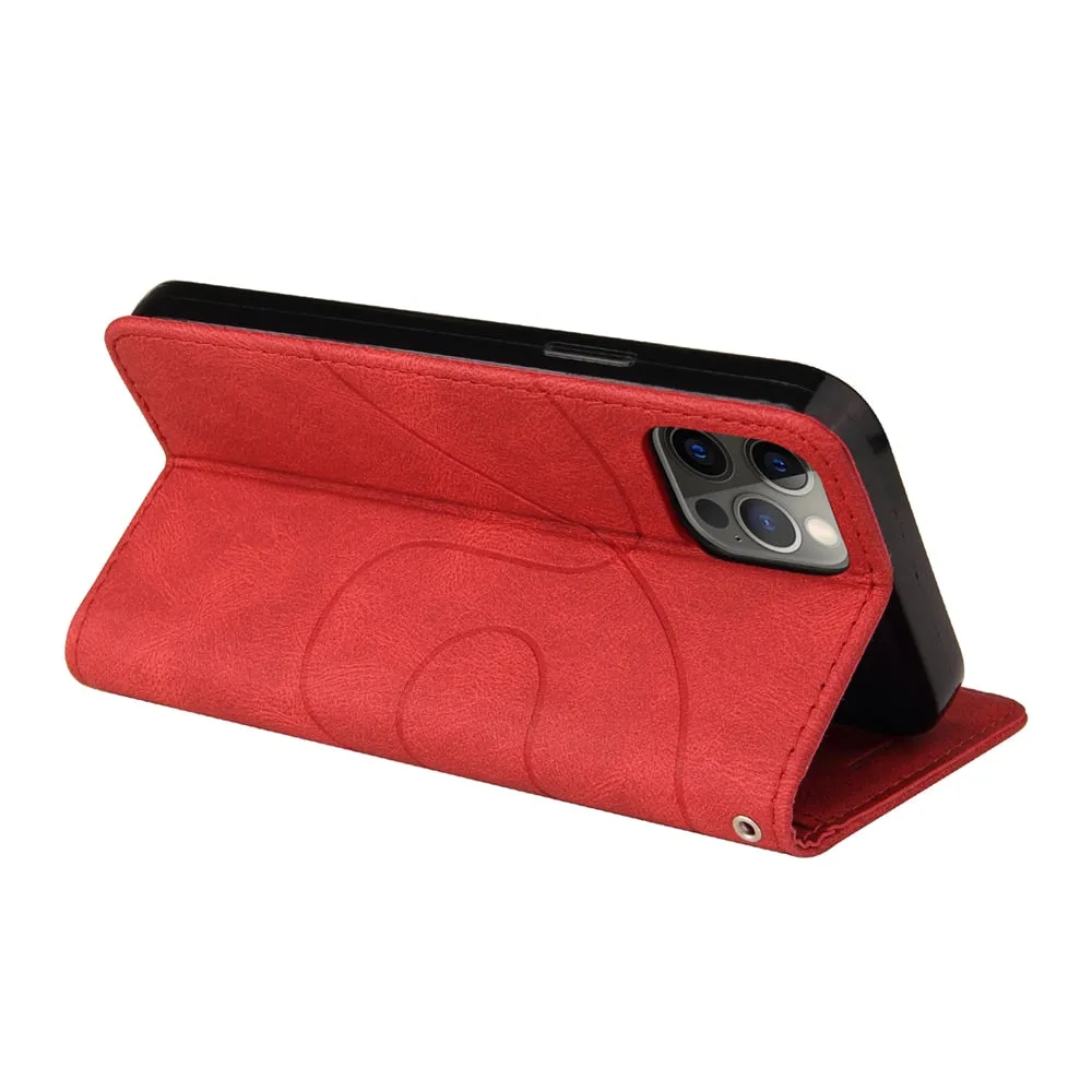 Anymob iPhone Case Red Leather Flip Wallet Stand Case Cover