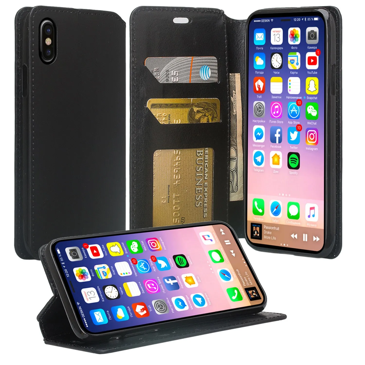 Apple iPhone XS Max Case, Apple A1921 Case, Faux Leather Magnetic Flip Fold [Kickstand] Protective Wallet Case Cover - Black