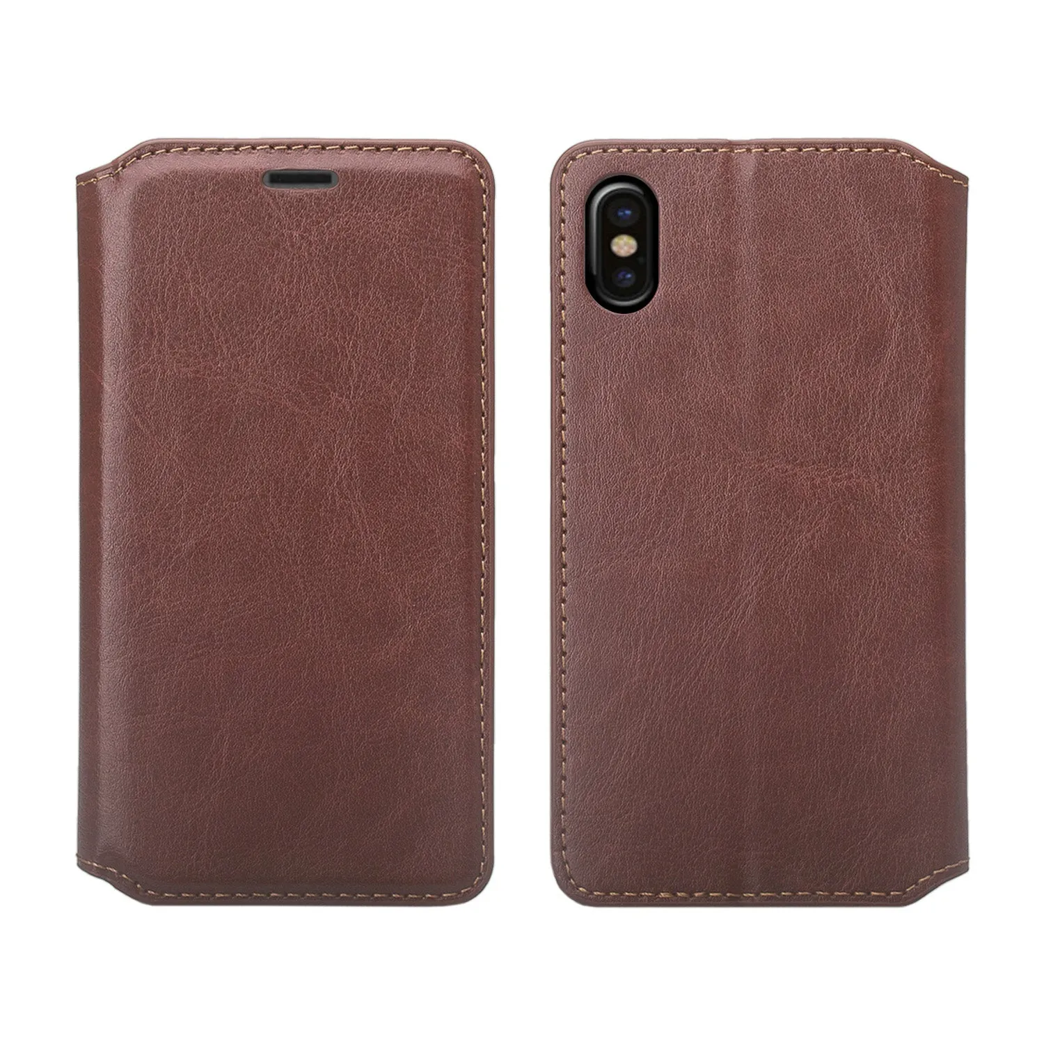 Apple iPhone XS Max Case, Apple A1921 Case, Faux Leather Magnetic Flip Fold [Kickstand] Protective Wallet Case Cover - Brown