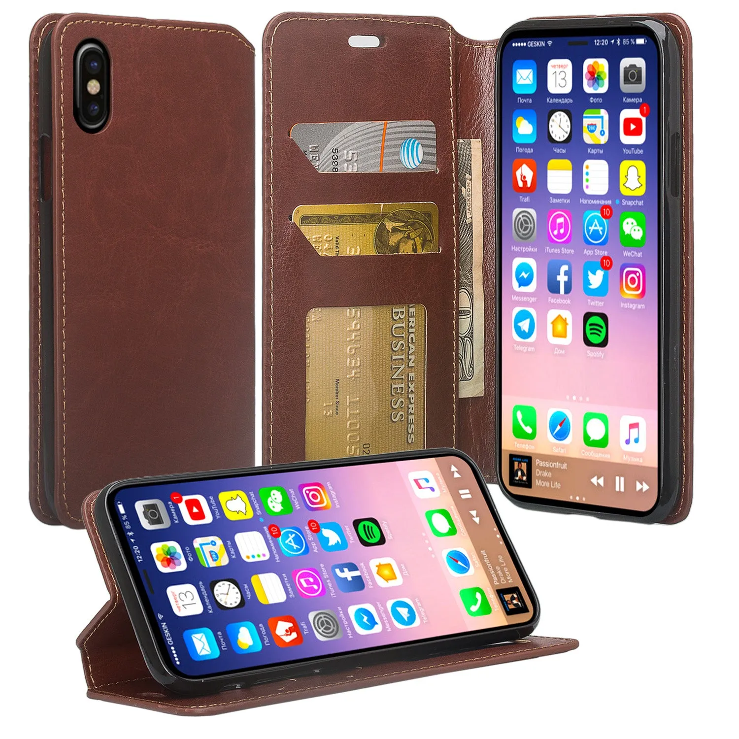 Apple iPhone XS Max Case, Apple A1921 Case, Faux Leather Magnetic Flip Fold [Kickstand] Protective Wallet Case Cover - Brown