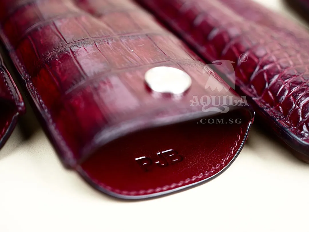 Aquila genuine crocodile leather cigar case oxblood patina