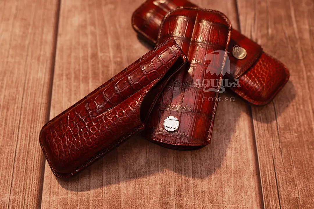 Aquila genuine crocodile leather cigar case oxblood patina