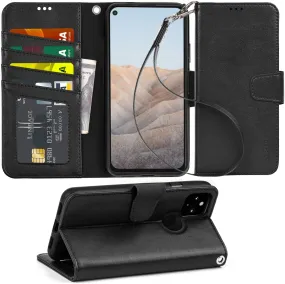 Arae Case for Google Pixel 5A PU Leather Wallet Case Cover [Stand Feature] with Wrist Strap and [4-Slots] ID&Credit Cards Pocket for Google Pixel 5A-Black