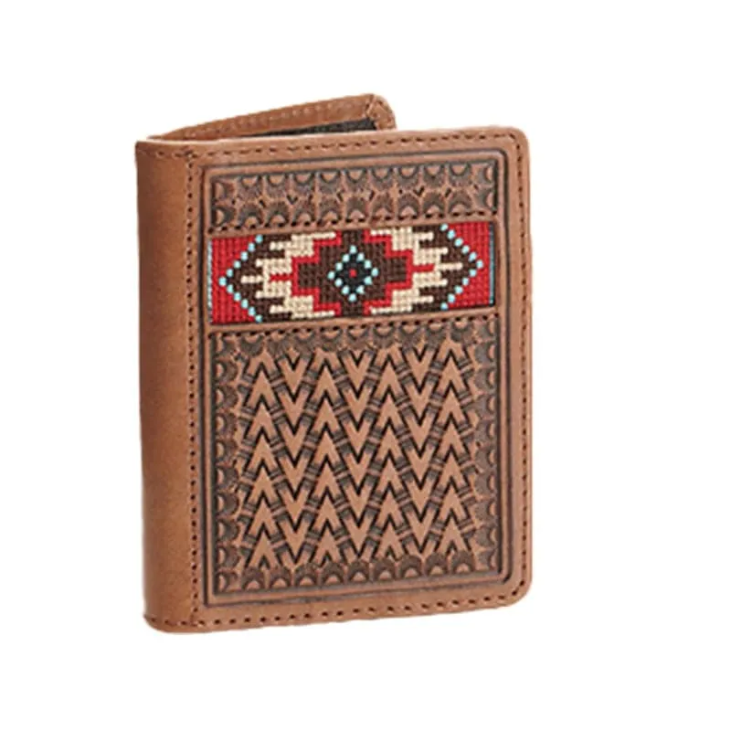 Ariat Brown Basketweave with Aztec Embroidery Tri-Fold Flipcase Wallet