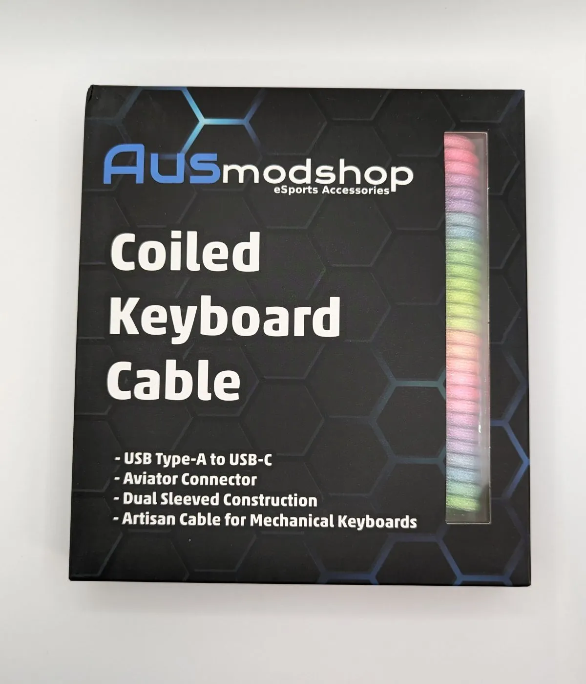 Ausmodshop Coiled Keyboard Cable - Rainbow