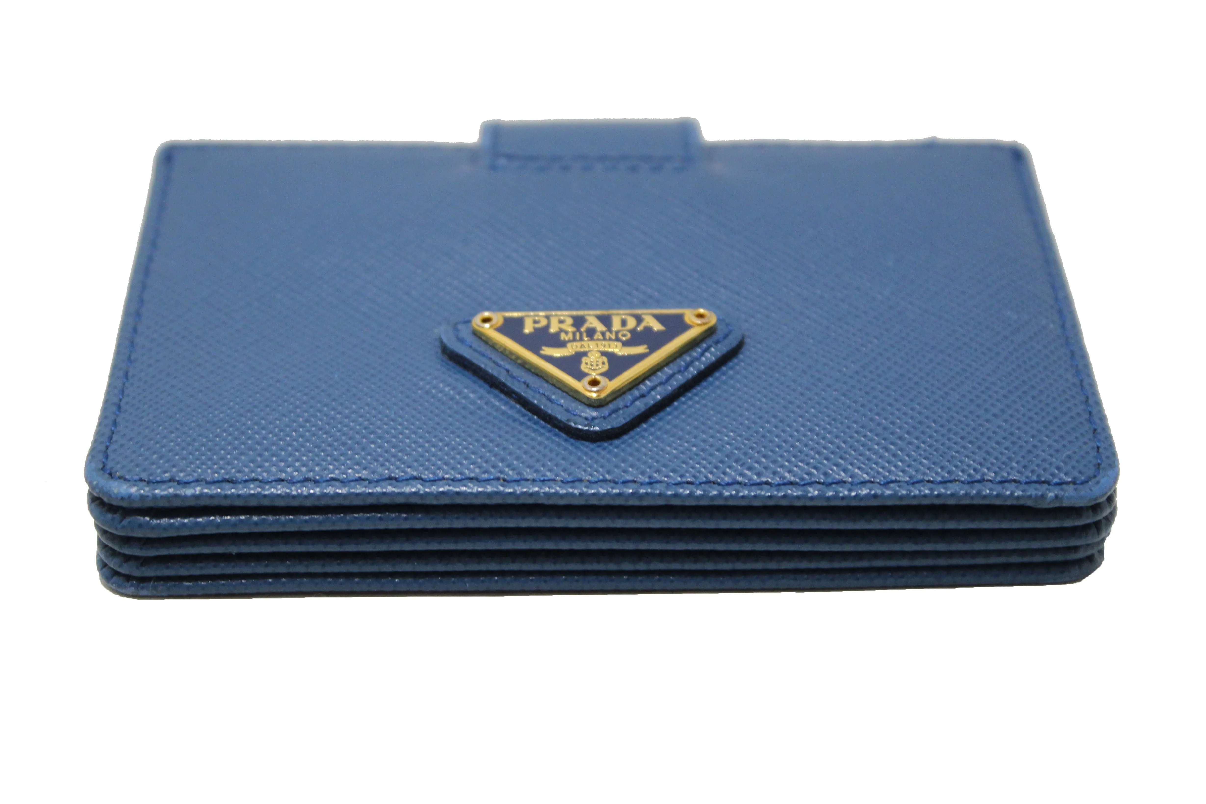 Authentic Prada Blue Saffiano Leather Accordion Card Case Holder 1MC211