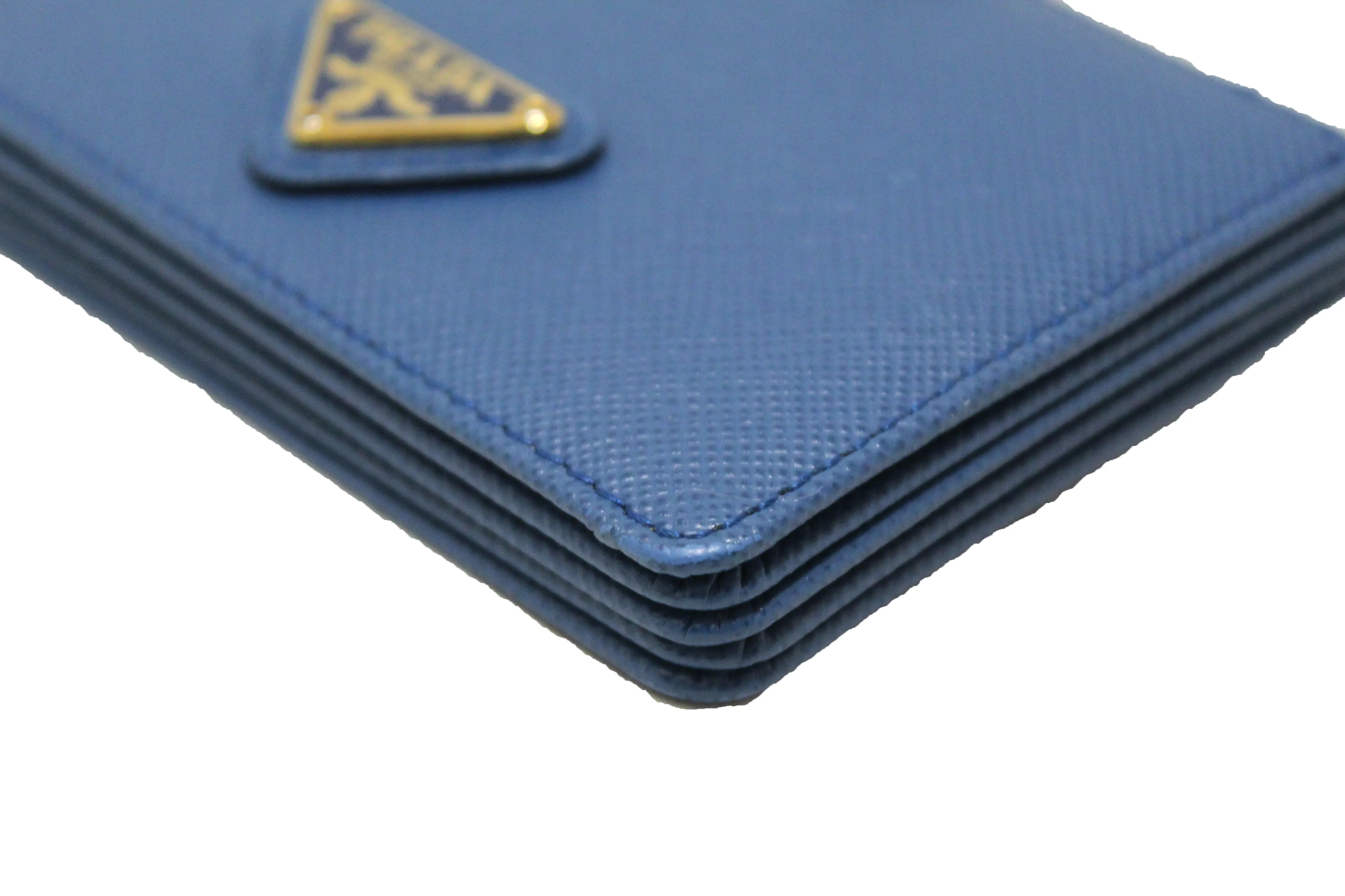 Authentic Prada Blue Saffiano Leather Accordion Card Case Holder 1MC211