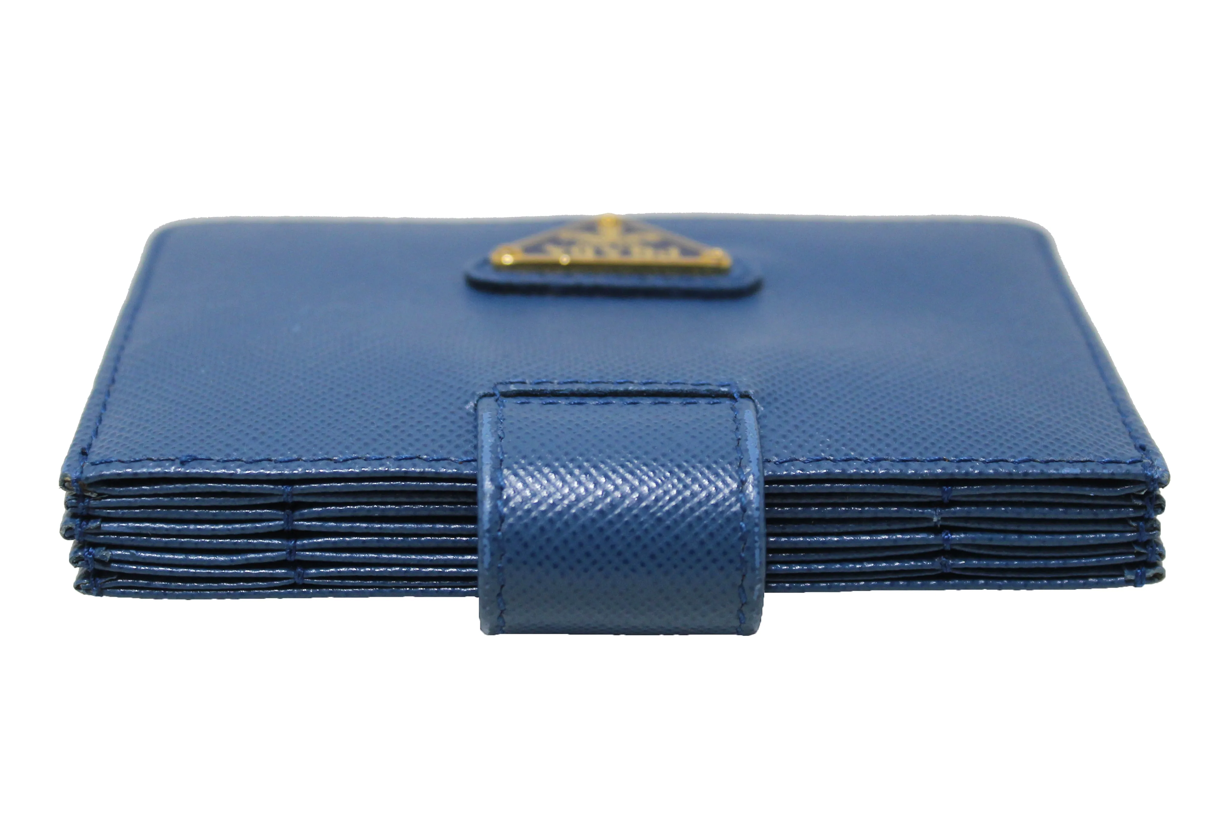 Authentic Prada Blue Saffiano Leather Accordion Card Case Holder 1MC211