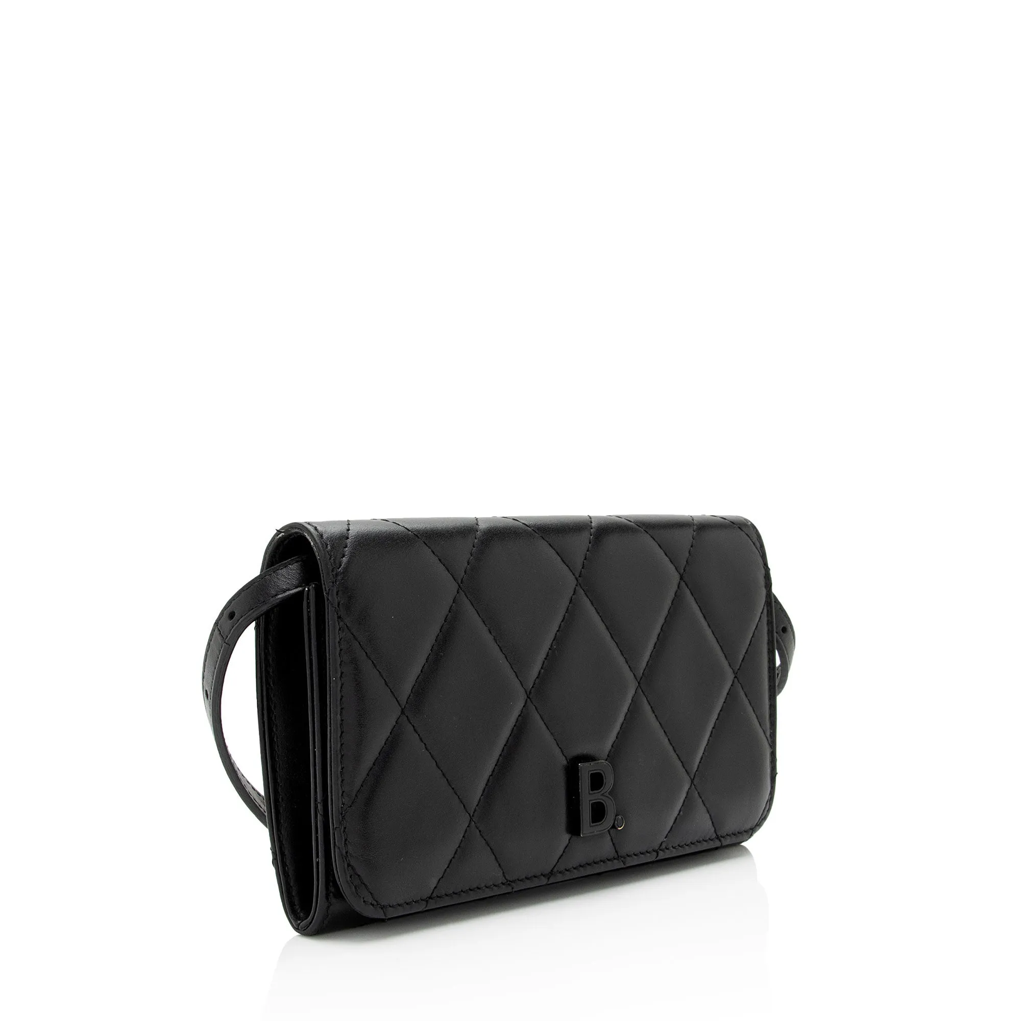 Balenciaga Quilted Calfskin B Phone Holder Crossbody (SHF-wF8OTg)