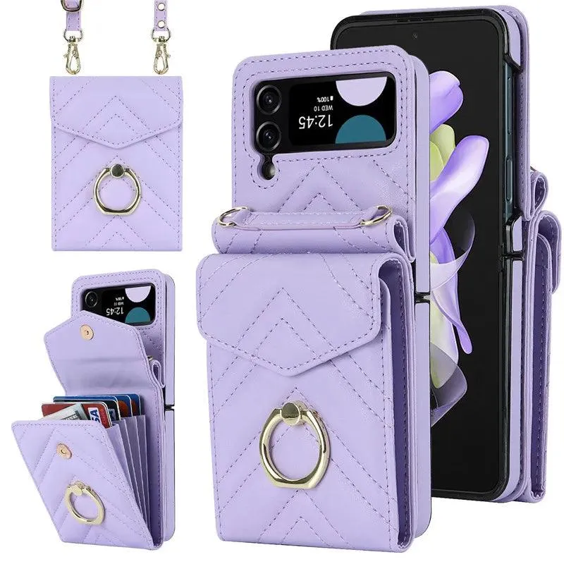 BCPC947 Cute Phone Cases for Galaxy Z Flip 5, Galaxy Z Flip 4, and Galaxy Z Flip 3 - Luxury Crossbody Leather Wallet Cover