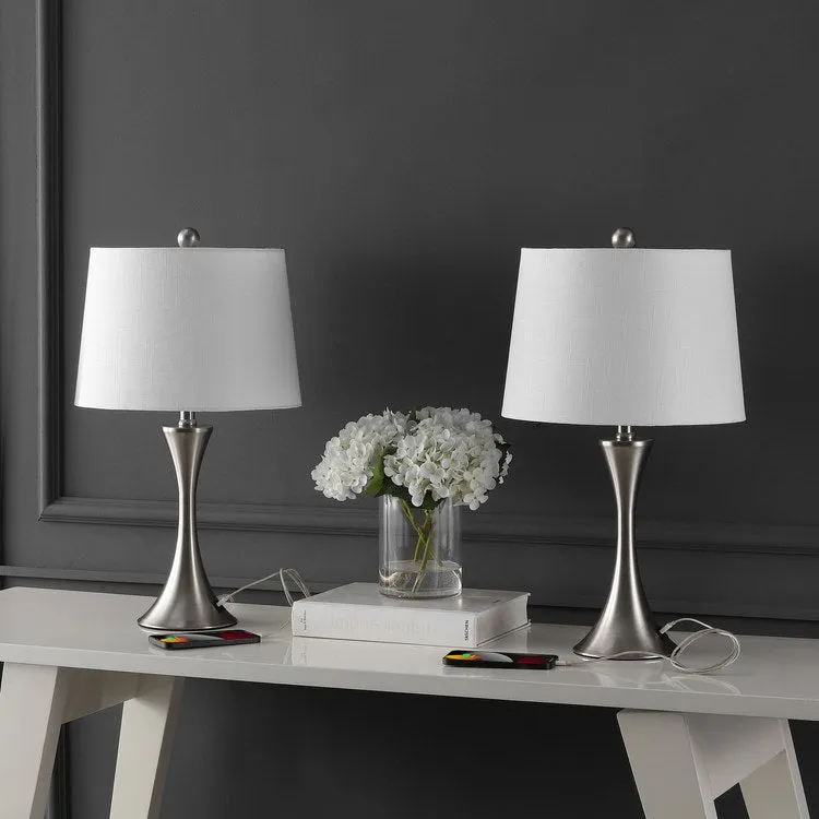 Bennett 22.75" Hourglass LED Table Lamps with USB Charging Port Set of 2 - Nickel