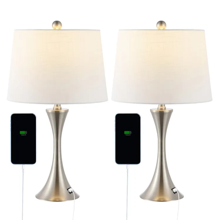 Bennett 22.75" Hourglass LED Table Lamps with USB Charging Port Set of 2 - Nickel