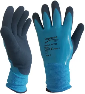 Blue Aqua Waterproof Fully Latex Coated Nylon Safety Work Glove