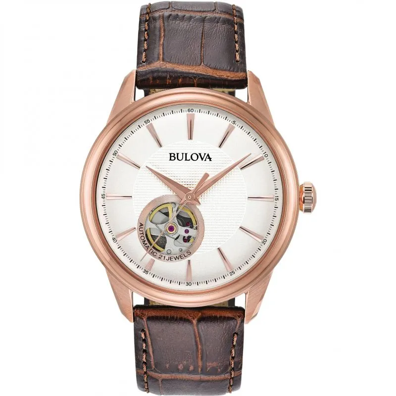 Bulova Surveyor Skeleton Auto Men's Brown Watch 97A133