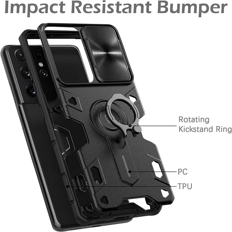 Camshield Armor Phone Case with Camera Protection Cover with Kickstand Ring Holder