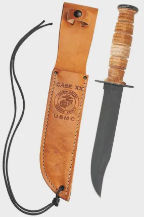 Case Grooved Leather USMC® Knife with Leather Sheath