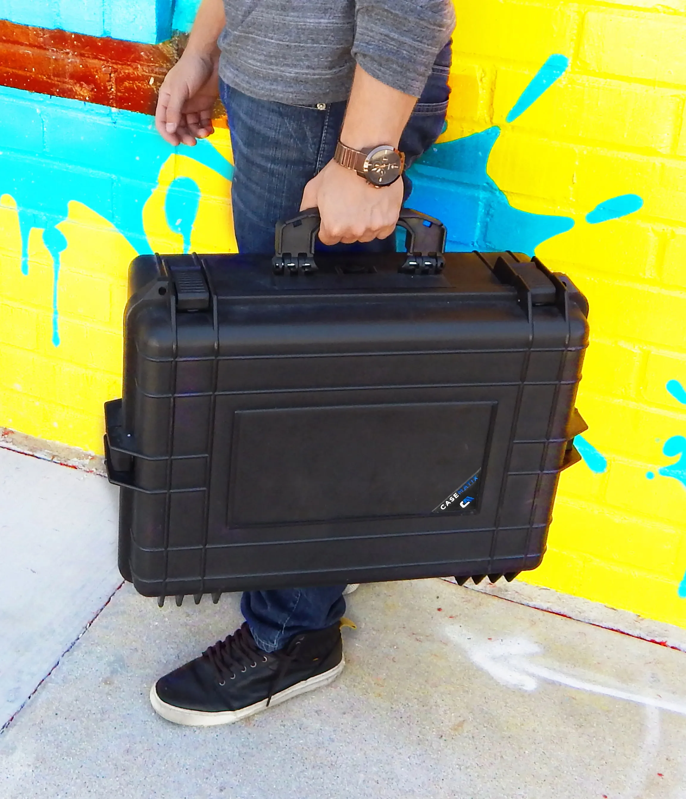 CASEMATIX 23" Waterproof Hard Travel Case with Padlock Rings and Customizable Foam - Fits Accessories up to 18" x 11" x 6"