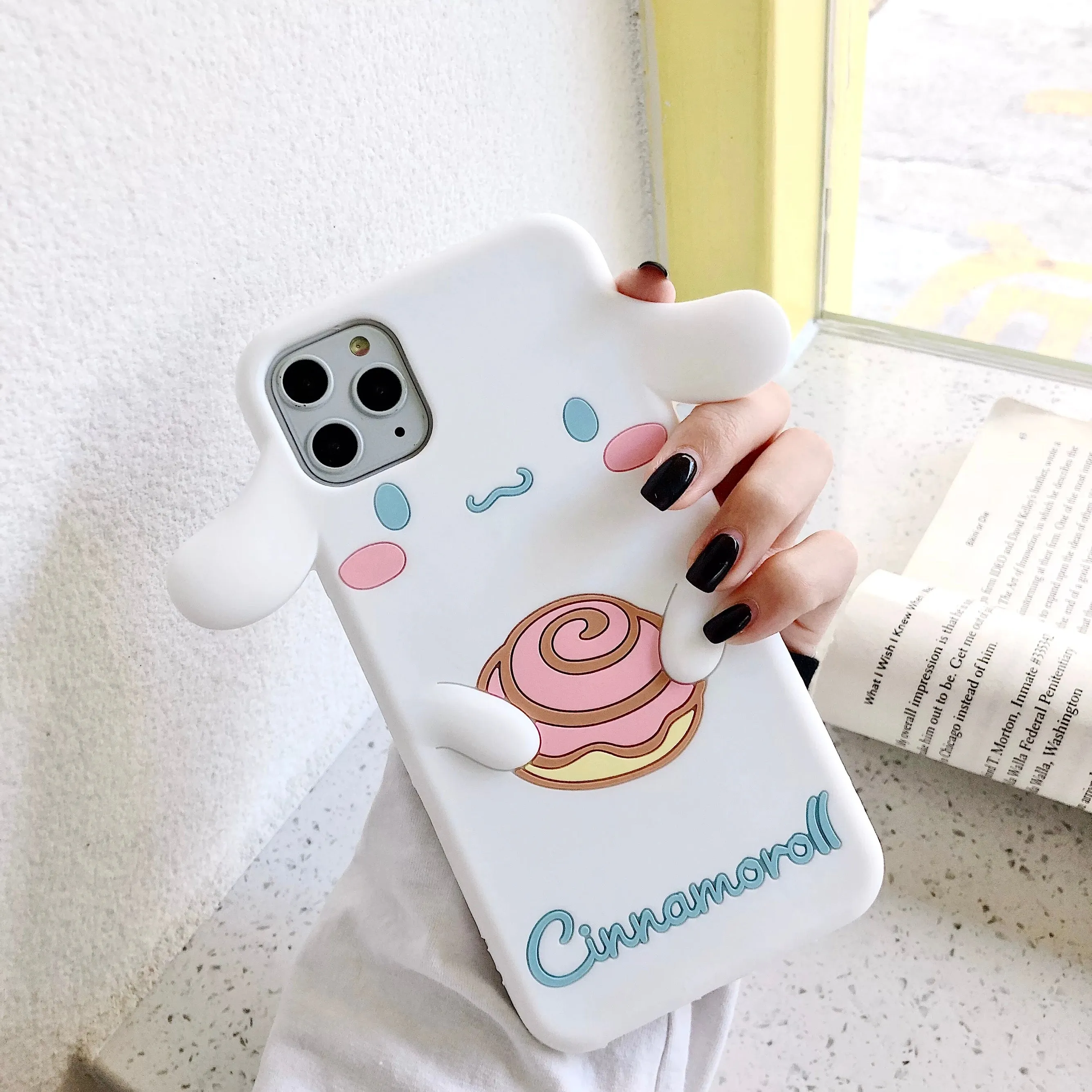 Cinnamoroll Inspired Eating Donut White iPhone Silicon iPhone 12 Pro Max Case