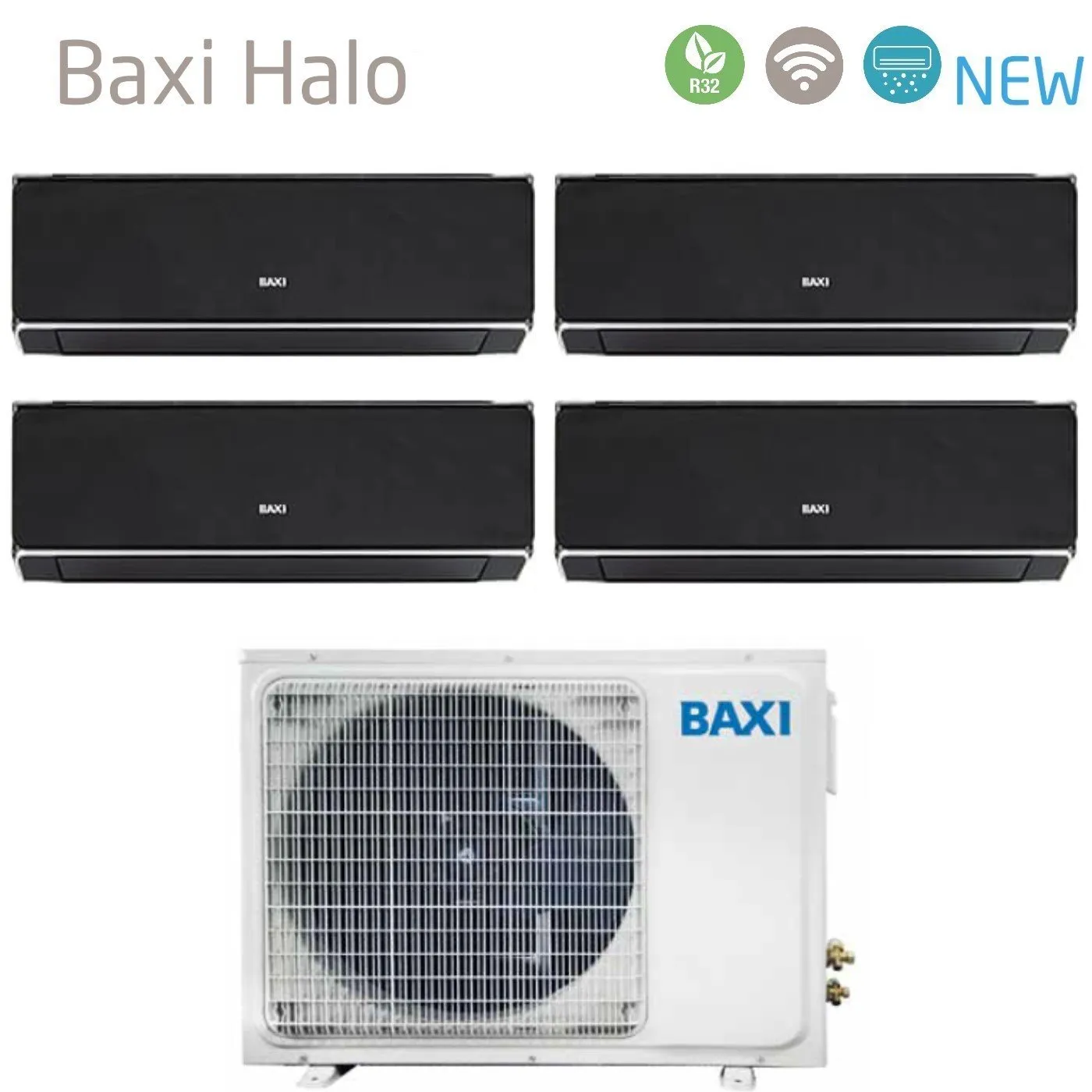 Climatizzatore Condizionatore Baxi Quadri Split Inverter Serie HALO NERO 9 9 12 12 con LSGT100-4M R-32 Wi-Fi Integrato 9000 9000 12000 12000