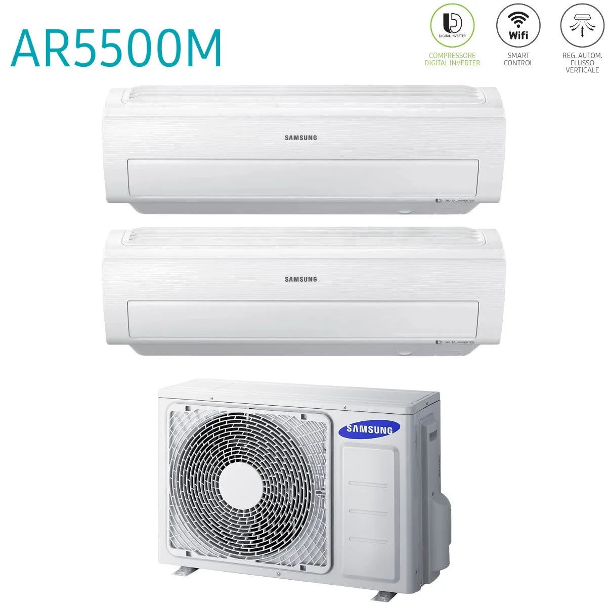 Climatizzatore Condizionatore Samsung Dual Split Inverter serie AR5500M 7 7 con AJ050FCJ2EH/EU R-410 Wi-Fi Integrato 7000 7000