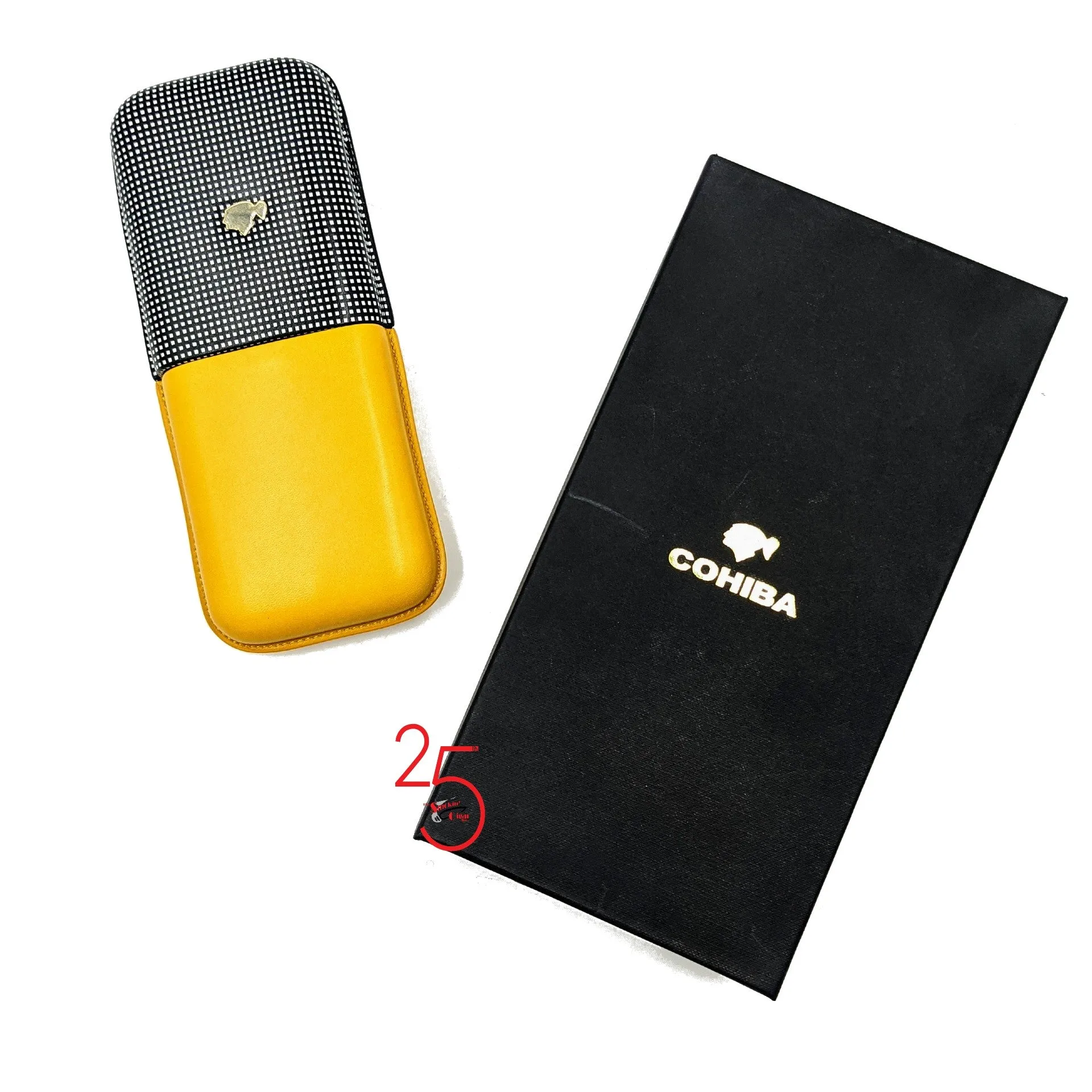 Cohiba 3 Finger Checkered Leather Cigar Case