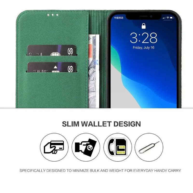 Cowhide Leather Wallet Full Fall Resistant Magnetic Phone Case For iPhone