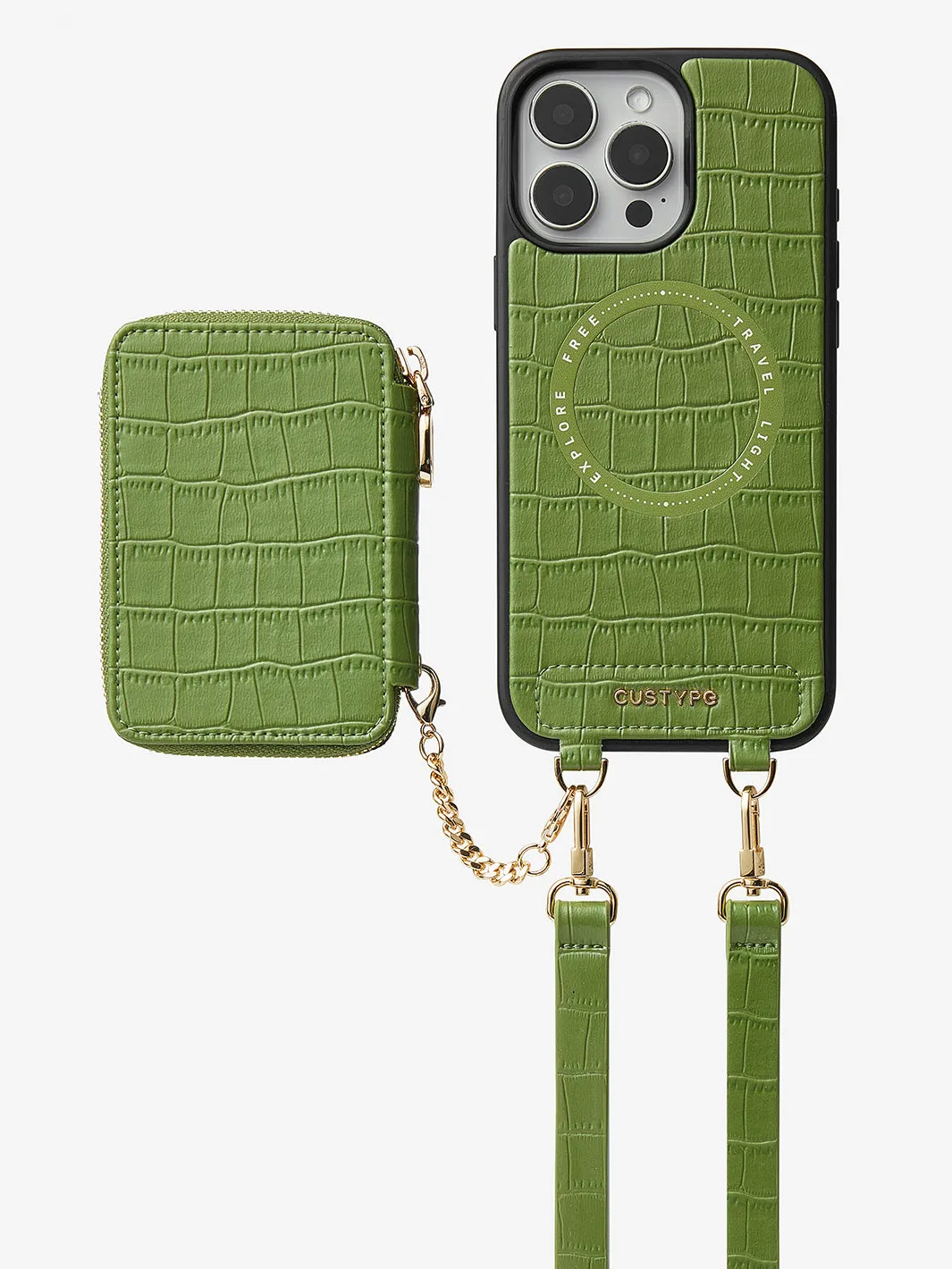 Crocodile Craft Set- Detachable Wireless Charging Crossbody Wallet Phone Case Set