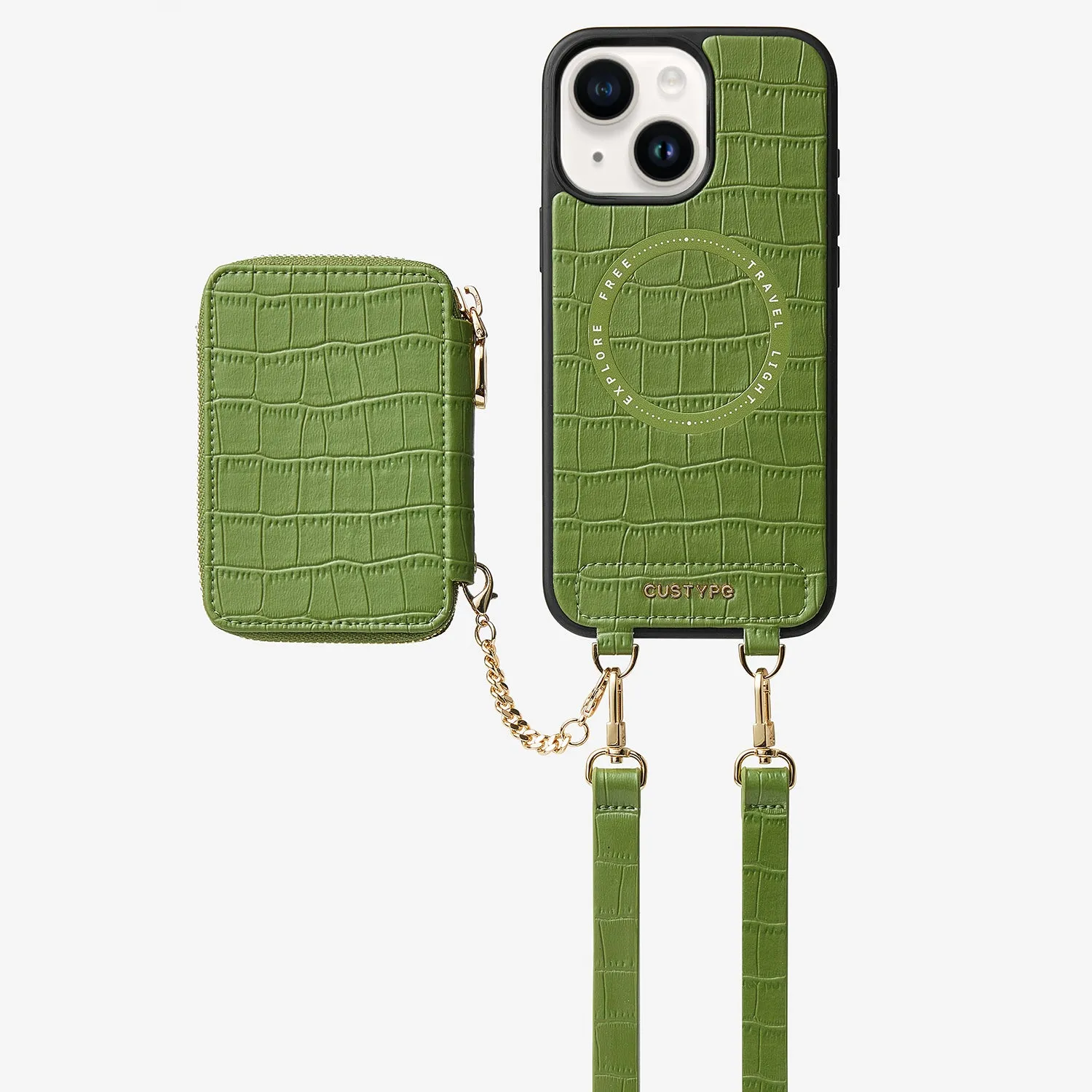 Crocodile Craft Set- Detachable Wireless Charging Crossbody Wallet Phone Case Set